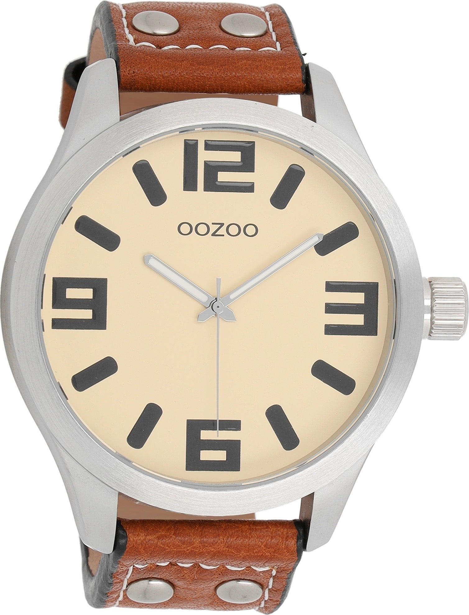 OOZOO Quarzuhr Oozoo Unisex Armbanduhr Timepieces Analog, (Analoguhr), Damen, Herrenuhr rund, extra groß (ca. 51mm) Lederarmband, Fashion
