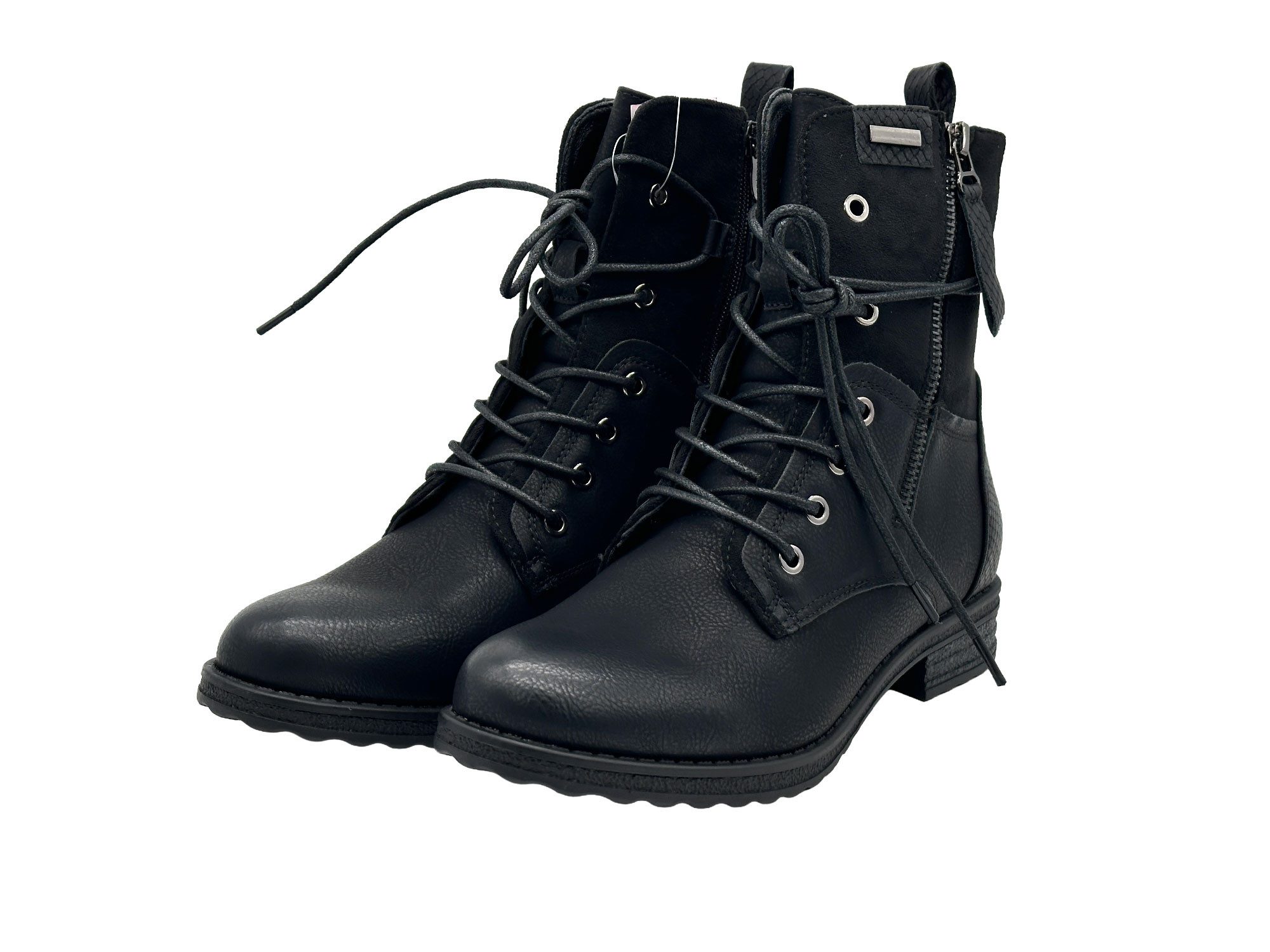 Nowaland Casual Damen Boots mit Warmfutter und Reißverschluss Stiefelette Dekorative Schnürung und kuscheliges Warmfutter