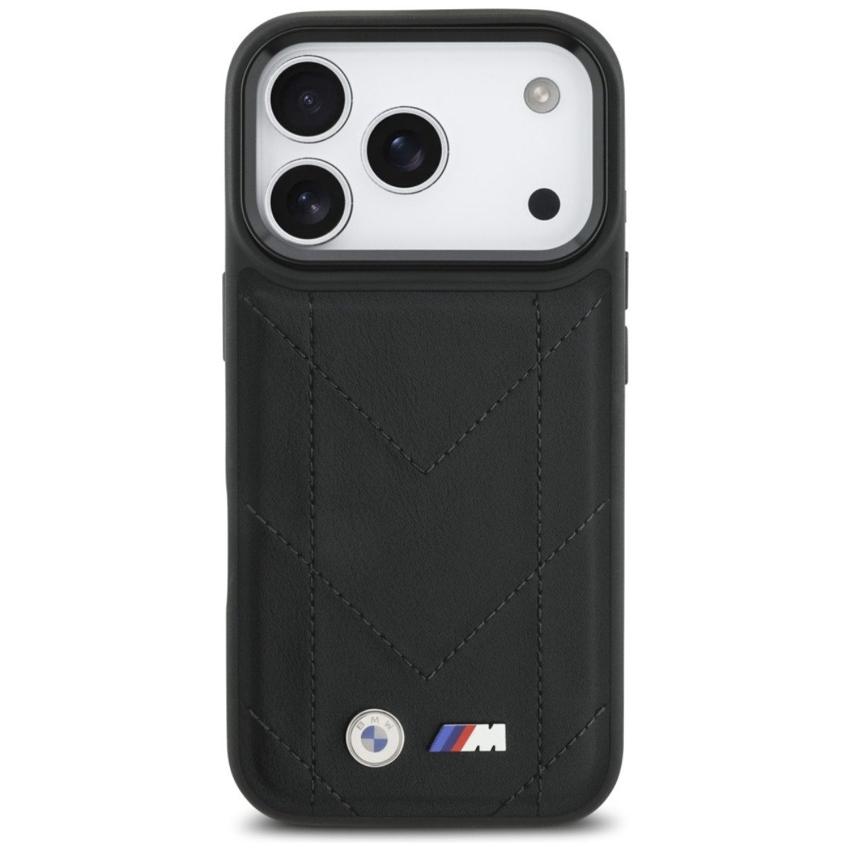 BMW Handyhülle M Quilted Logo Kompatibel mit iPhone 17 Pro Premium Öko 6,3, Gestepptes BMW M Design mit metallischem Logo für kabelloses Laden