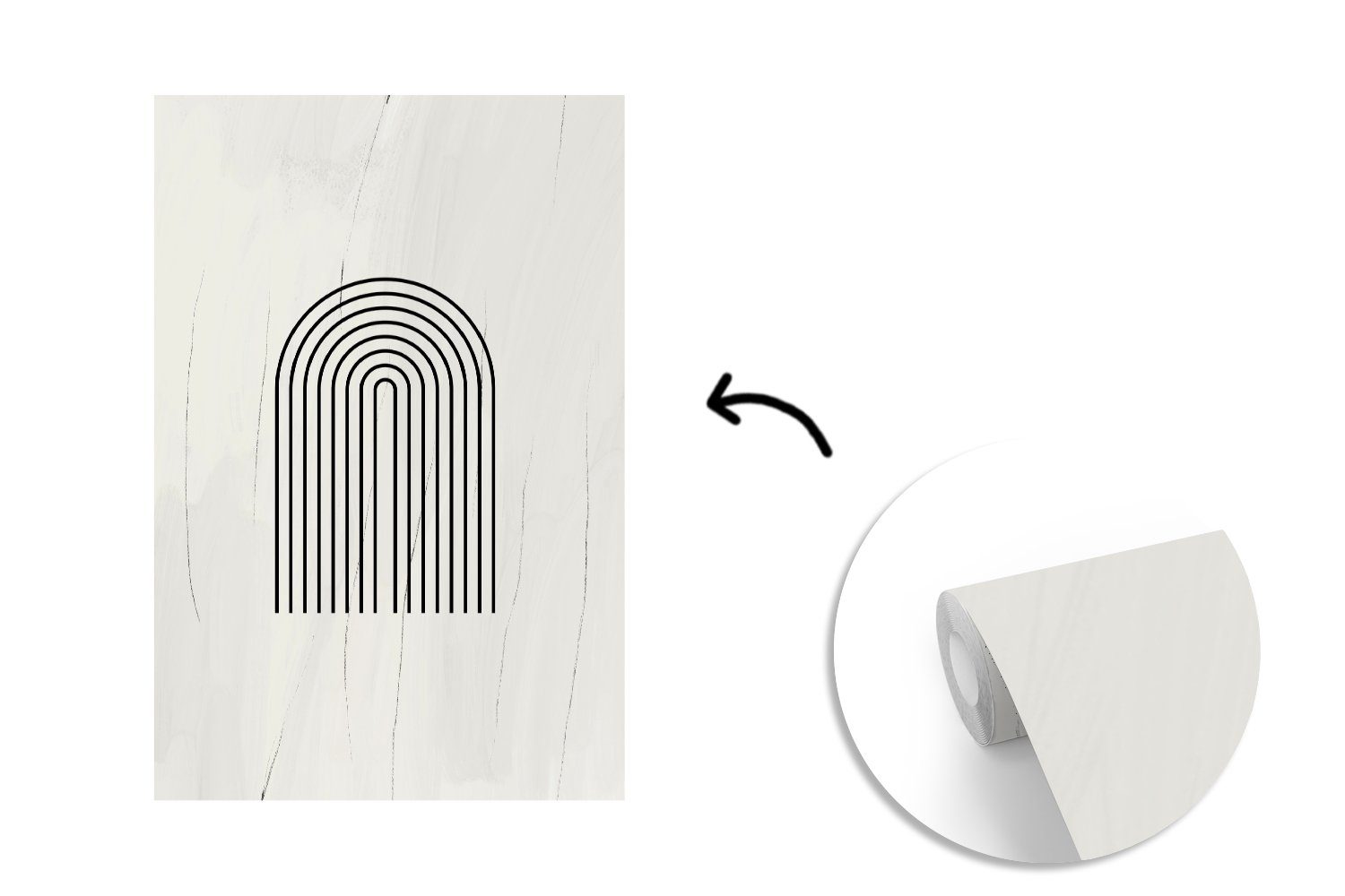 - Montagefertig MuchoWow Tapete (3 - St), Bogen bedruckt, Kunst - Matt, für Vinyl Weiß, Wandtapete Schwarz Wohnzimmer, Fototapete