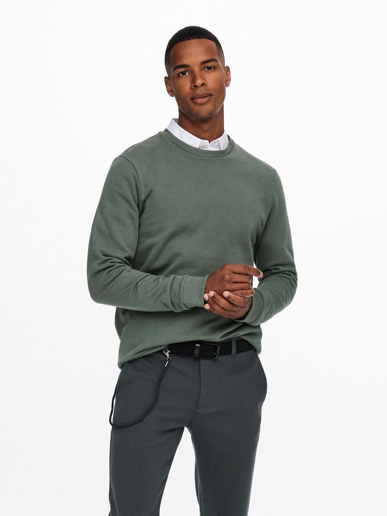 ONLY & SONS Sweatshirt Basic Sweatshirt Langarm Pullover ohne Kapuze ONSCERES 5428 in Grün-2