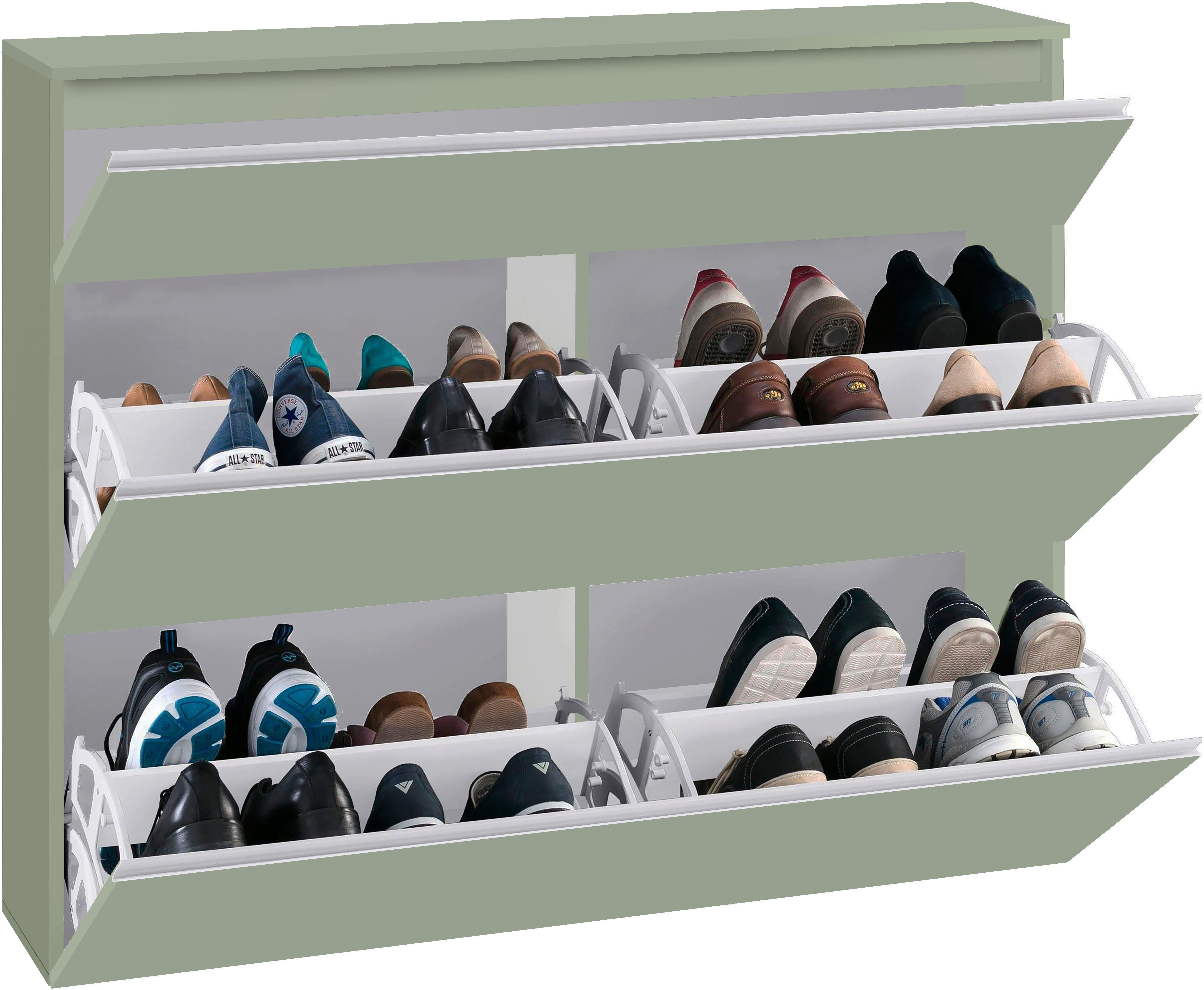 Home affaire Schuhschrank Magic Schuhschrank, Schuhkommode, Schuhregal, softgriff 3 Klappen,Doppelschuhtrommeln,hochglanz lackiert oder matt,Breite 120 – Bild 4 von 5