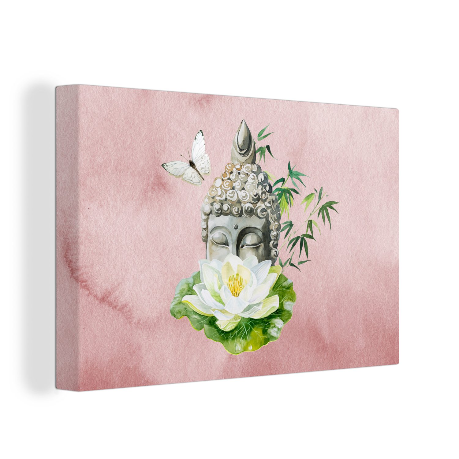 - Blume Leinwandbild Aufhängefertig, St), Buddha cm - Leinwandbilder, Rosa, Wandbild (1 Wanddeko, OneMillionCanvasses® 30x20