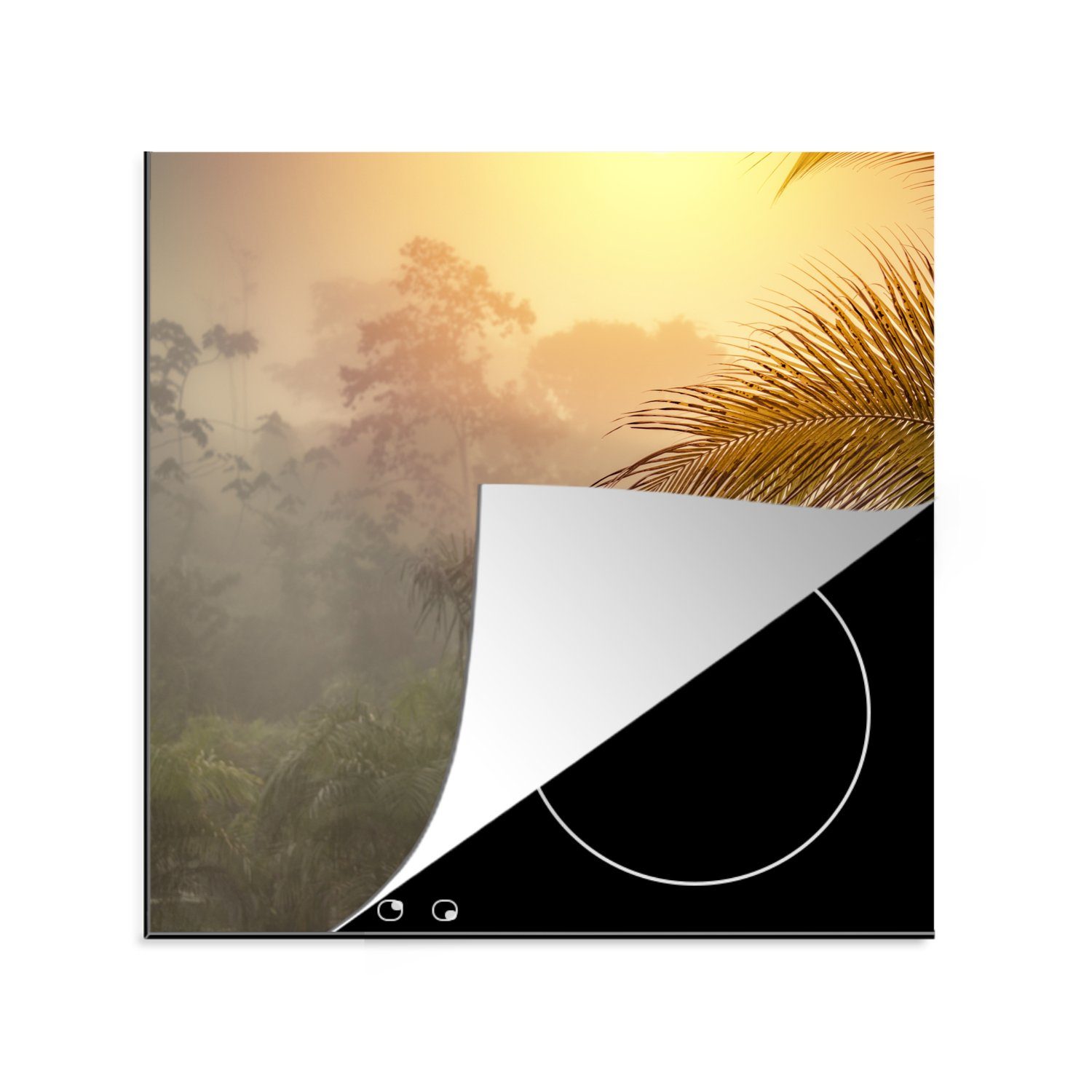 MuchoWow Herdblende-/Abdeckplatte Schöner Sonnenuntergang über dem Dschungel des Corcovado-Nationalparks, Vinyl, (1 tlg), 78x78 cm, Ceranfeldabdeckung, Arbeitsplatte für küche