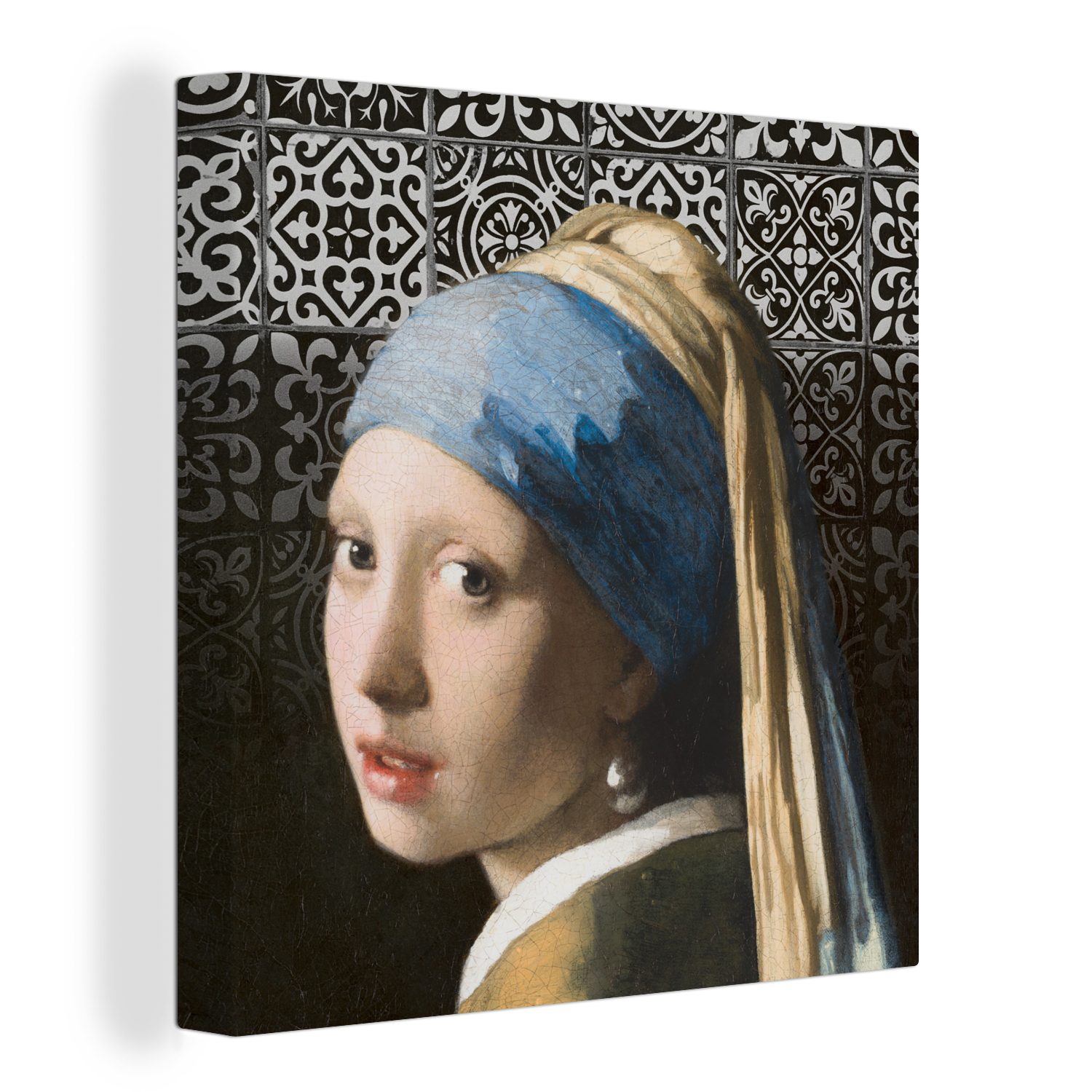 OneMillionCanvasses® Gemälde Vermeer - Mädchen mit Perlenohrring - Kacheln, (1 St), Leinwand Bilder für Wohnzimmer Schlafzimmer