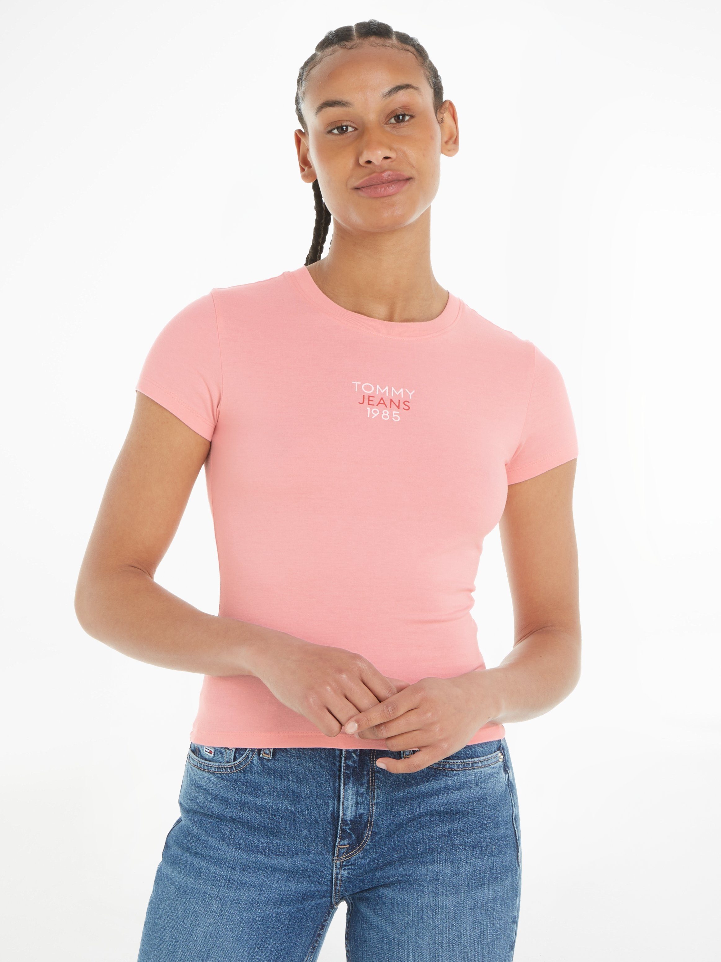 Tommy Jeans T-Shirt Slim Essential Logo mit Logoschriftzug Ballet_Pink