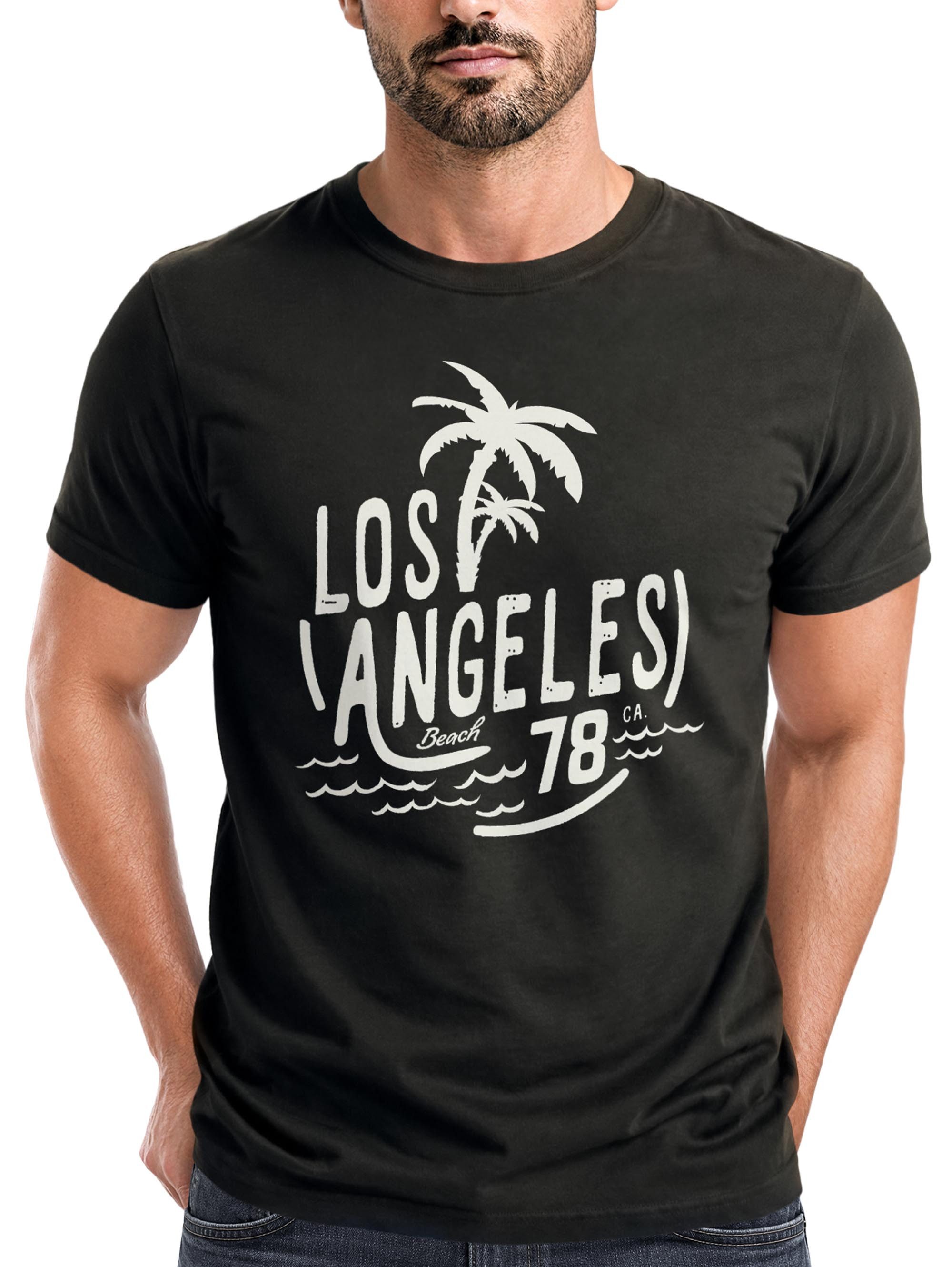 Print-Shirt Herren T-Shirt Los Angeles Beach Palmen Surf Print Slim Fit Neverless®
