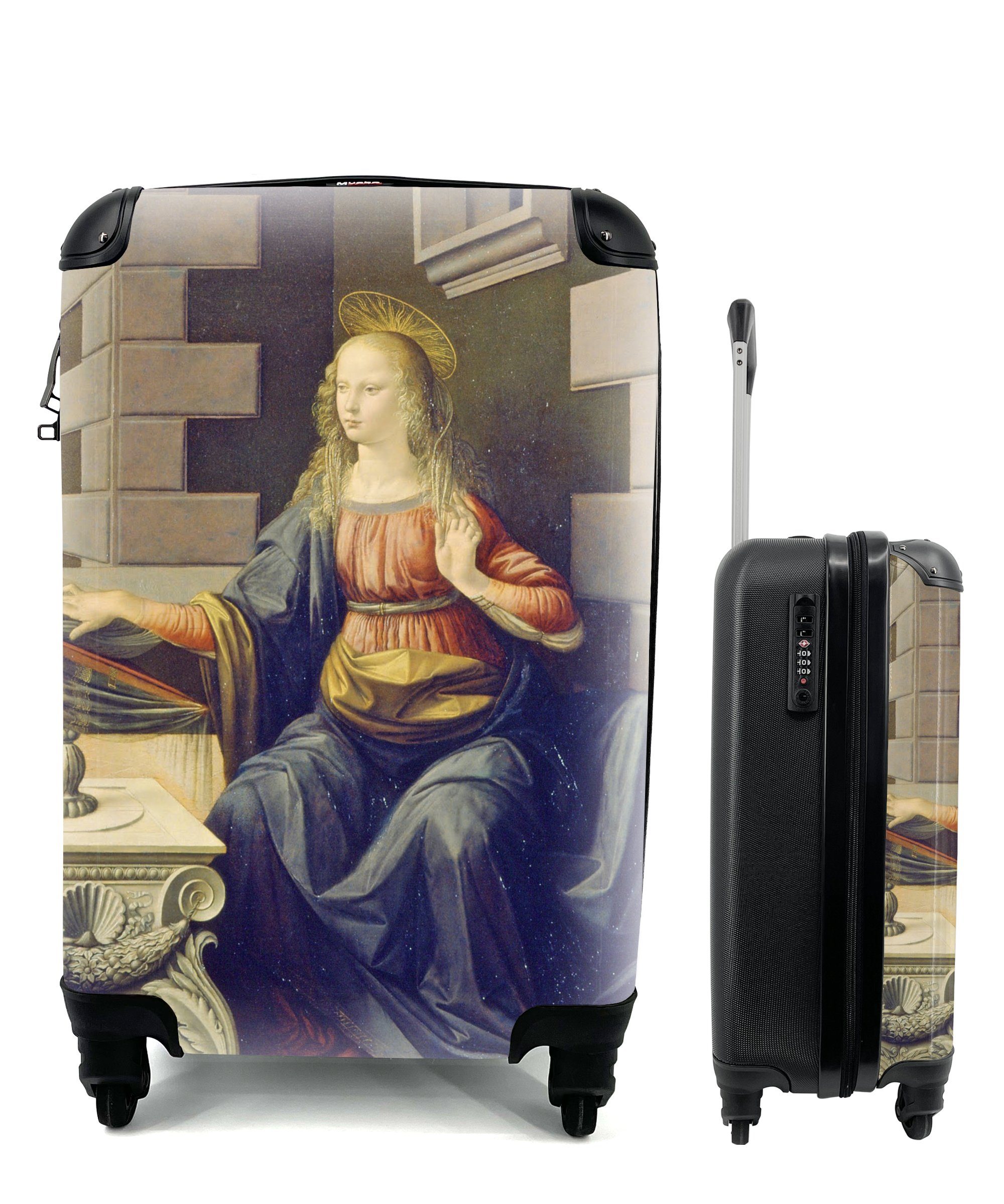 Reisetasche Leonardo rollen, Rollen, Handgepäckkoffer Handgepäck 4 für Vinci, mit - Verkündigung Ferien, Trolley, MuchoWow da Reisekoffer Die