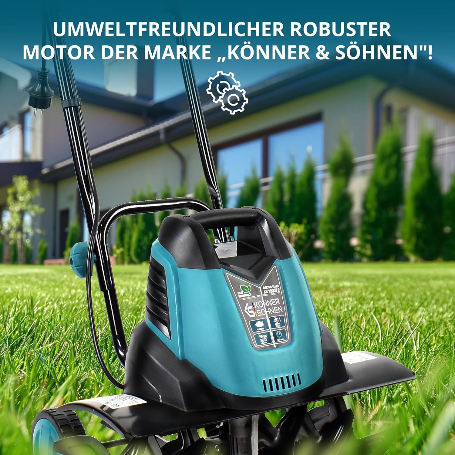 Könner & Söhnen Elektromotorhacke KS 1500T E, 40,00 cm Arbeitsbreite, Elektro-Bodenhacke, 23 cm Stahl Fräsen, 1-St., 1300 W, 230 V, Gartenfräse für Hofgrundstücken, Blumen- und Gartenbeeten