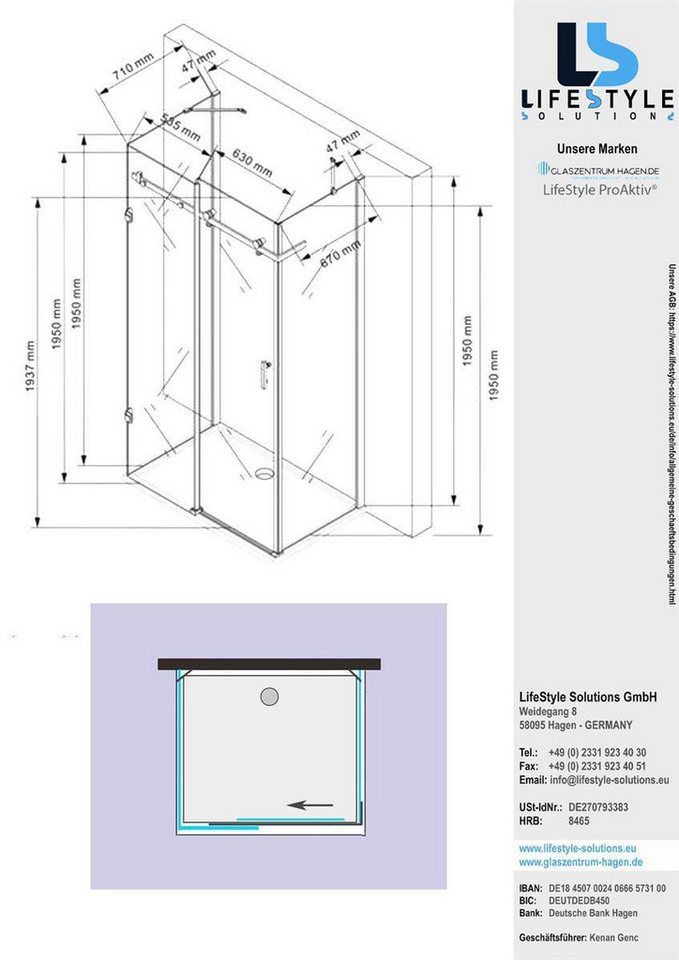 Thumbnail - Glaszentrum Hagen Eckdusche Glaszentrum Hagen - 120x80x195cm - Hebe Duschkabine - Dusche Duschabtr