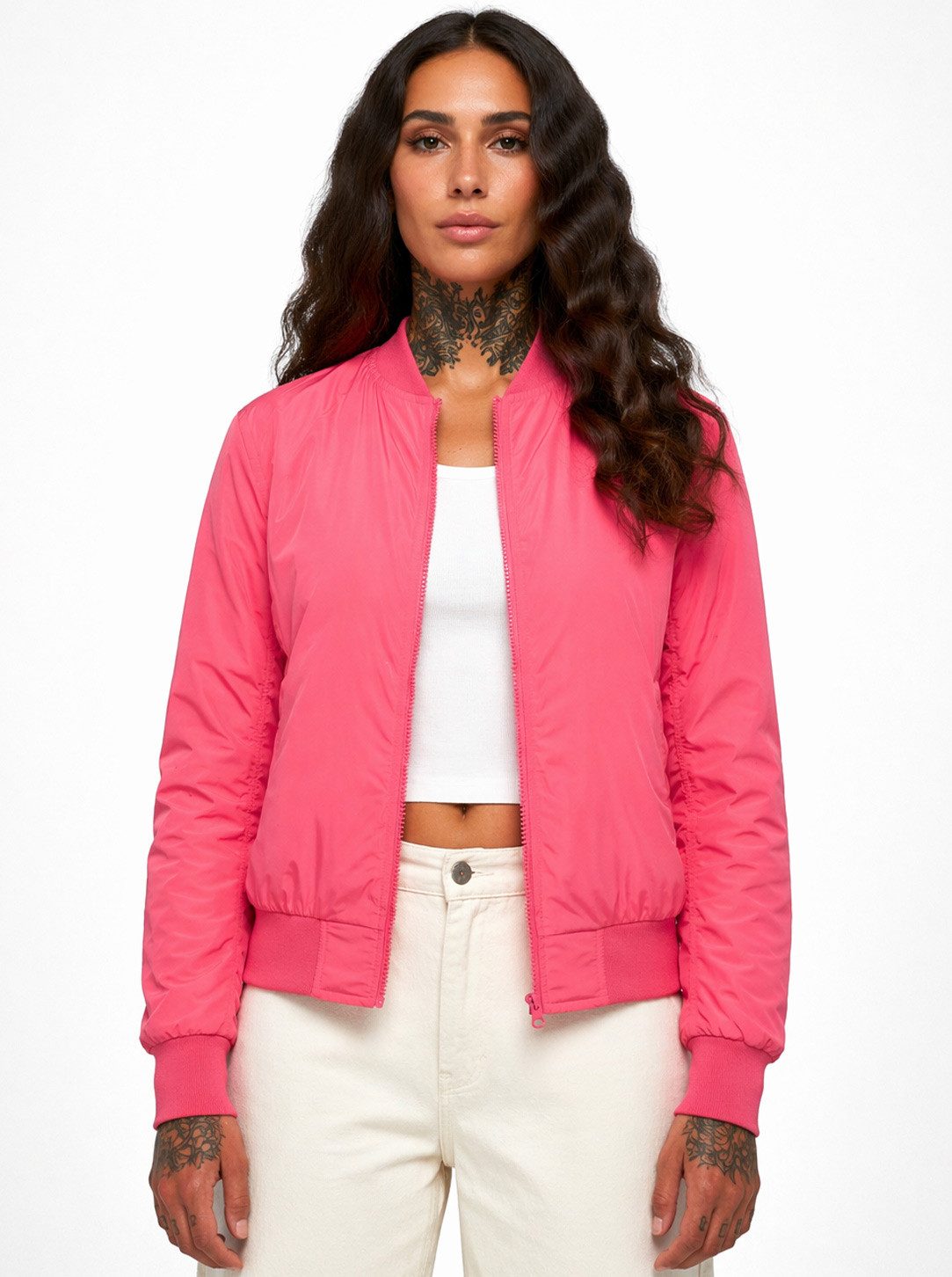 urbandreamz Bomberjacke Damen leichte Bomberjacke Jacke Sommer Frühling Übergangsjacke Seitentaschen, wasserabweisend, waffelartige seitliche Einsätze