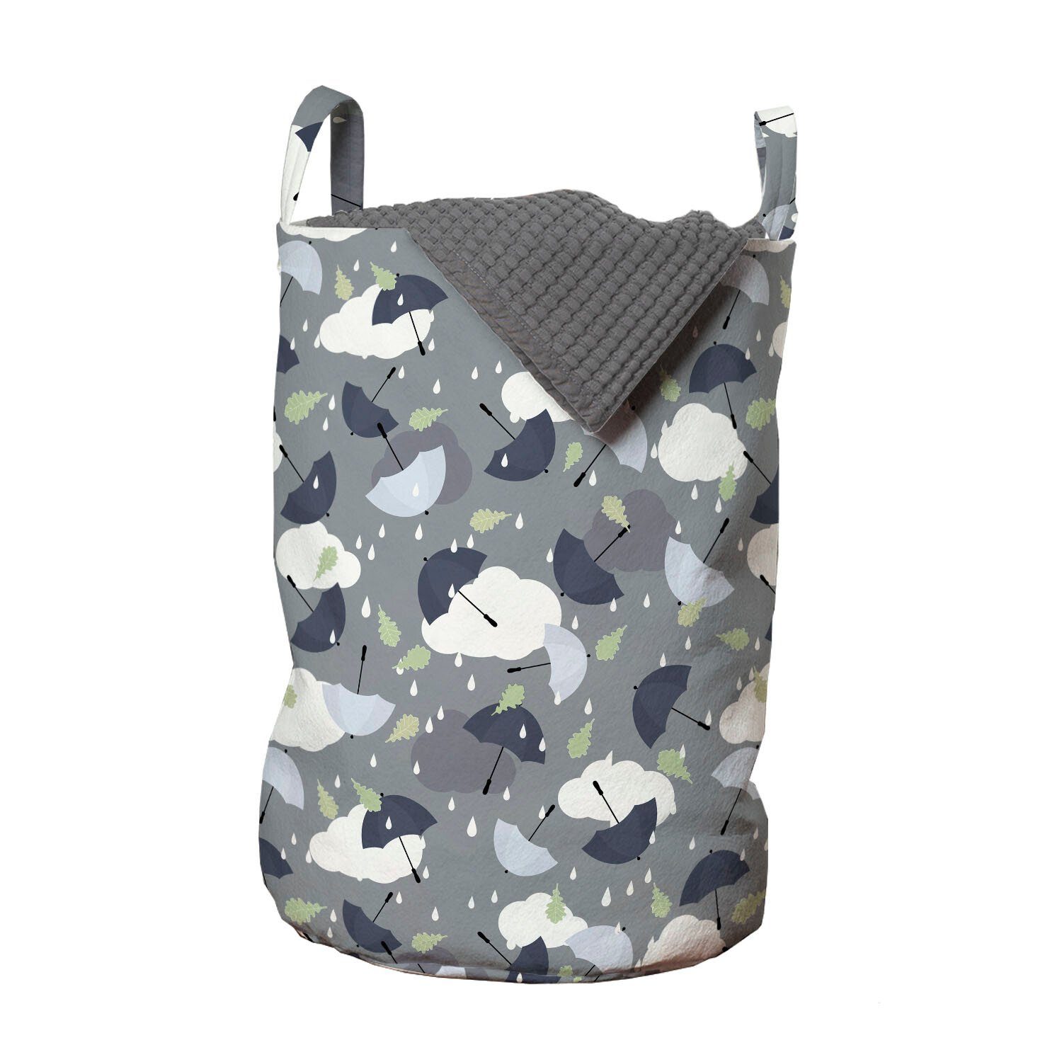 Abakuhaus Wäschesäckchen Wäschekorb mit Griffen Kordelzugverschluss für Waschsalons, Wetter Regen und Regenschirm Patterns