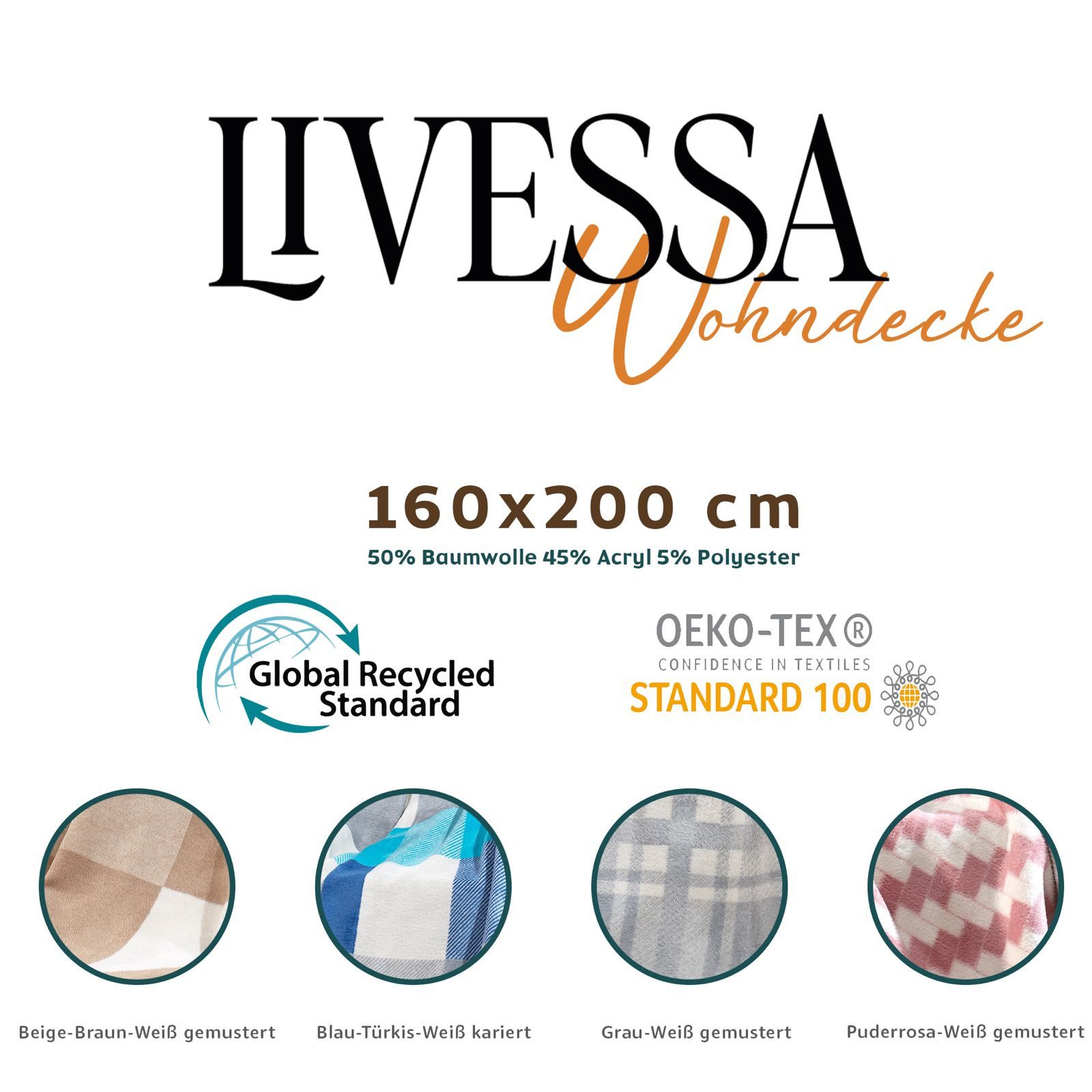 Wohndecke Wohndecke - 4 Jahreszeiten -160x200 cm / Sofadecke / Schlafdecke, livessa, Soft-Touch-Gefühl / 50% Baumwolle, 45% Acryl, 5% Polyester / 1650g – Bild 5 von 5