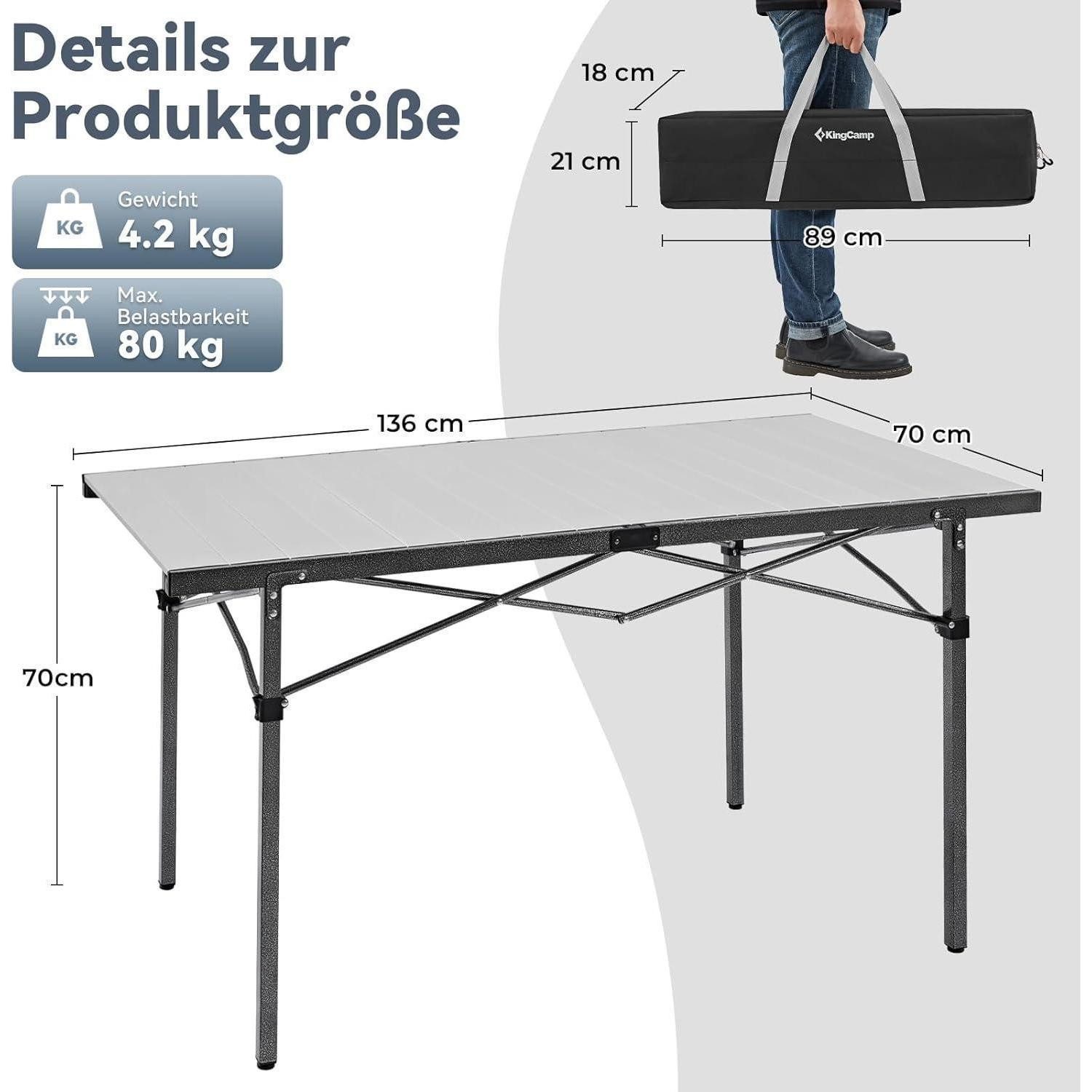 LuxusKollektion Campingtisch Campingtisch klappbar Aluminiumrahmen Tischplatte für 4-8 Personen