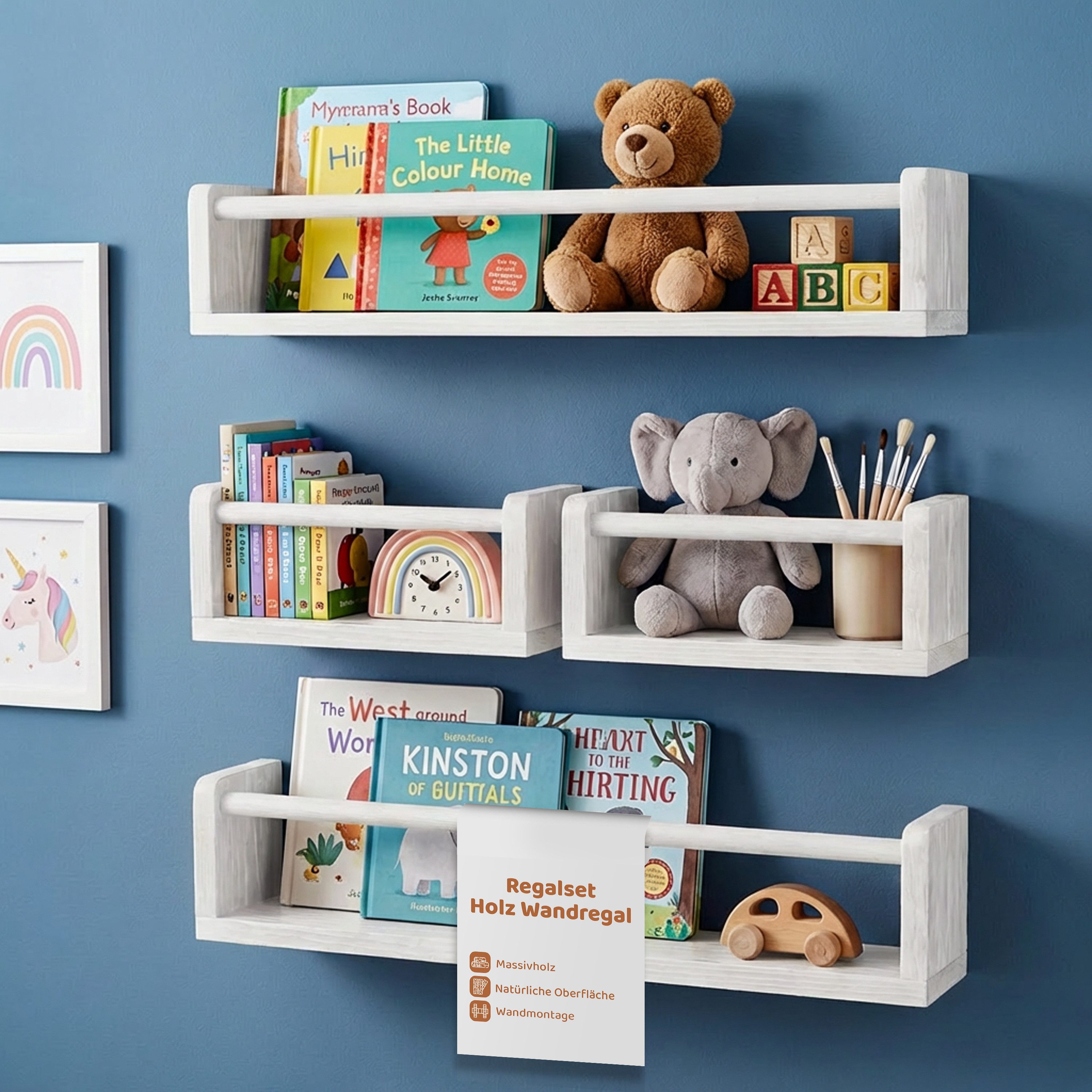 PEGSEN Deko-Wandregal Regal Set aus Echtholz Schweberegal für Deko Kinderzimmer, Set 4-tlg., flexibel kombinierbar. Reduzierter Preis € 44,90. Unverbindliche Preisempfehlung € 49,90