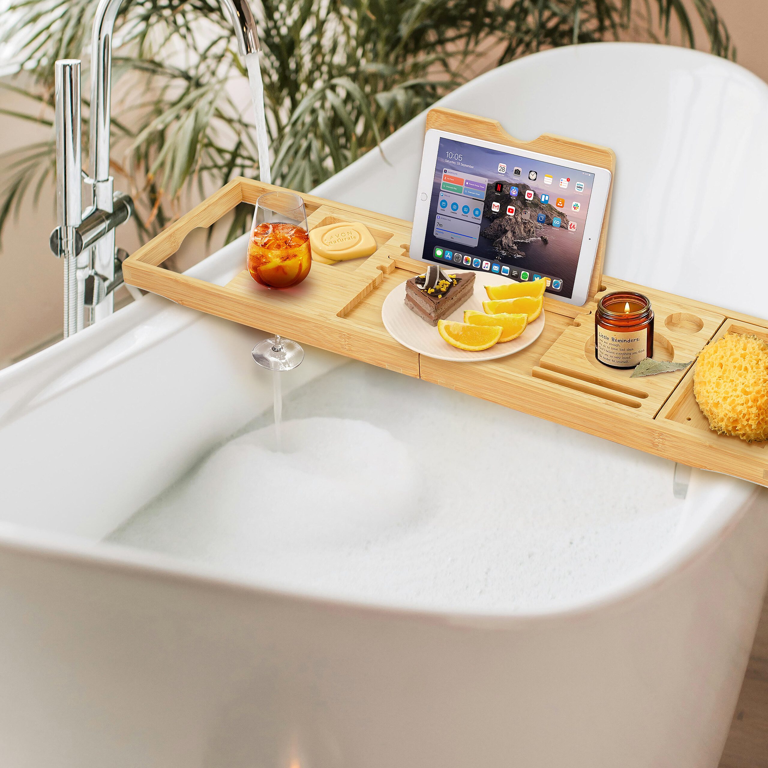 relaxdays Badewannenablage Ausziehbare Badewannenablage Bambus günstig online kaufen