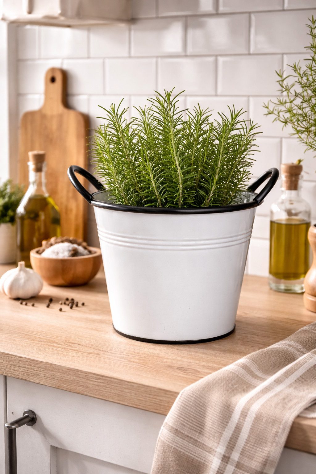 finehomegarden Blumentopf Pflanztopf Weiß-Schwarz mit Griffen Metall Blumentopf Ø16cm H13cm (1 St), Ø18cm H15cm Moderner Übertopf für Innen & Außen Deko 2Größen – Bild 4 von 5