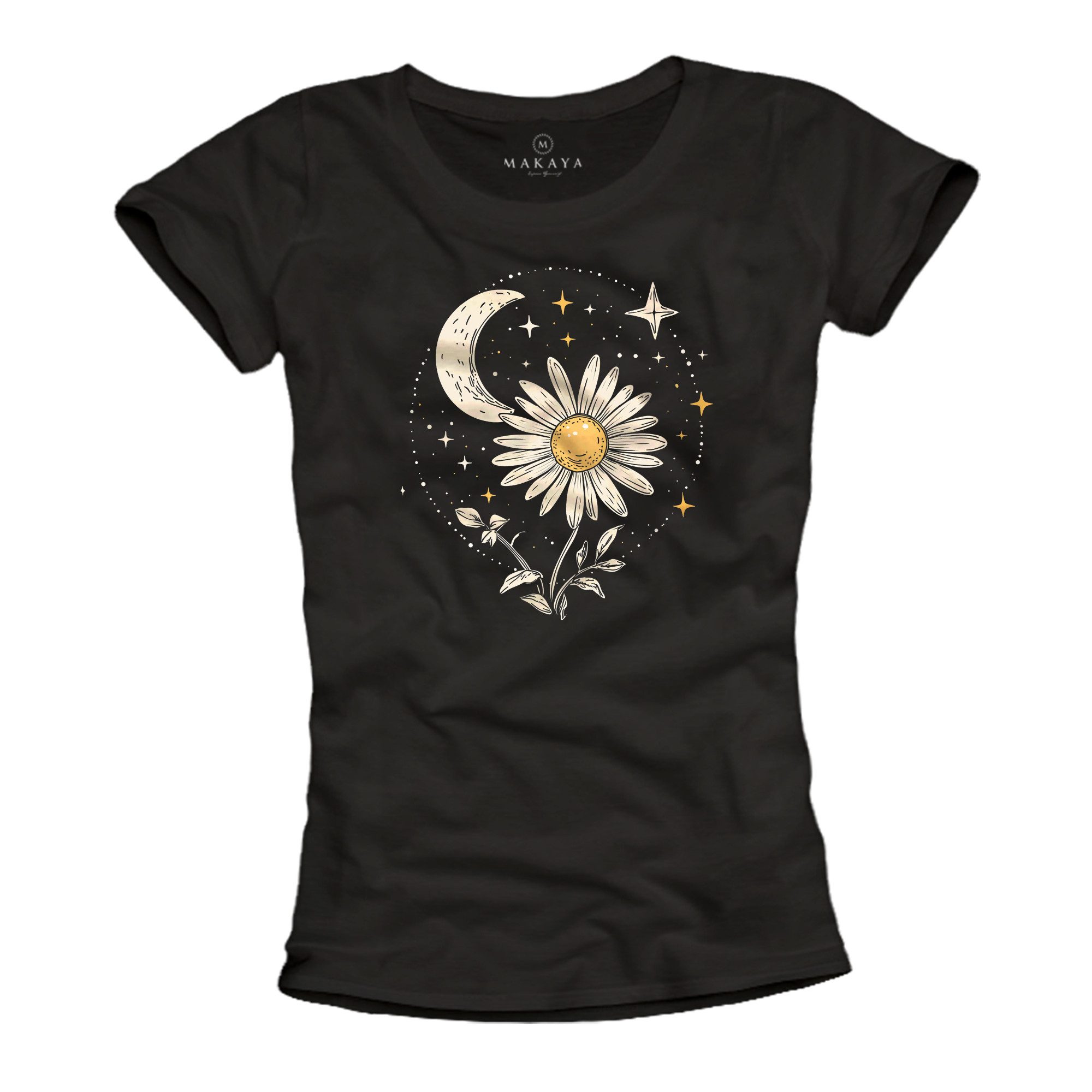 MAKAYA Kurzarmshirt Damen Baumwolle Blumenmuster Print günstig online kaufen