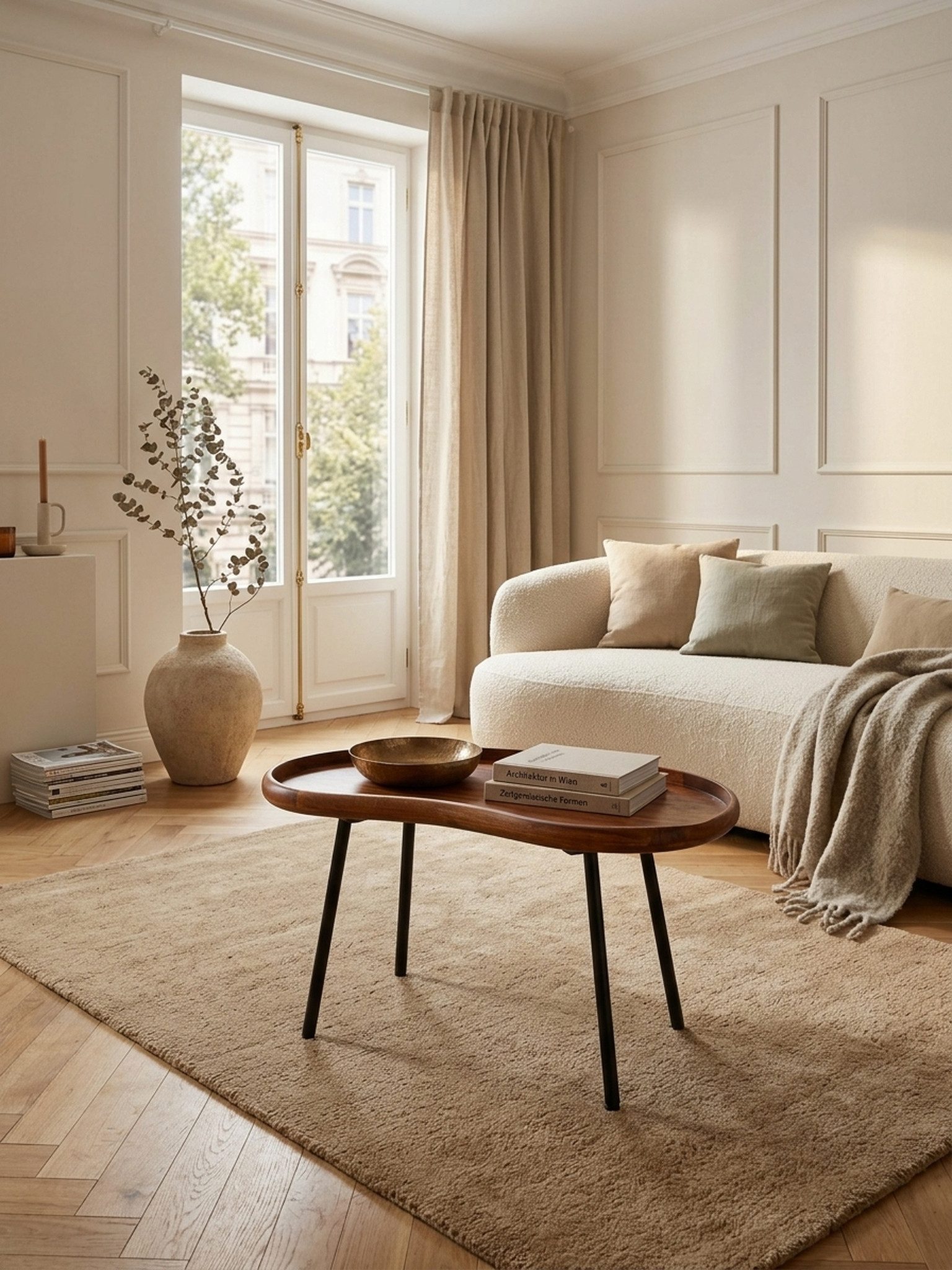 KADIMA DESIGN Couchtisch Retro Kaffeetisch UMBRIEN - Massivholz, Metallbeine - Nierenform