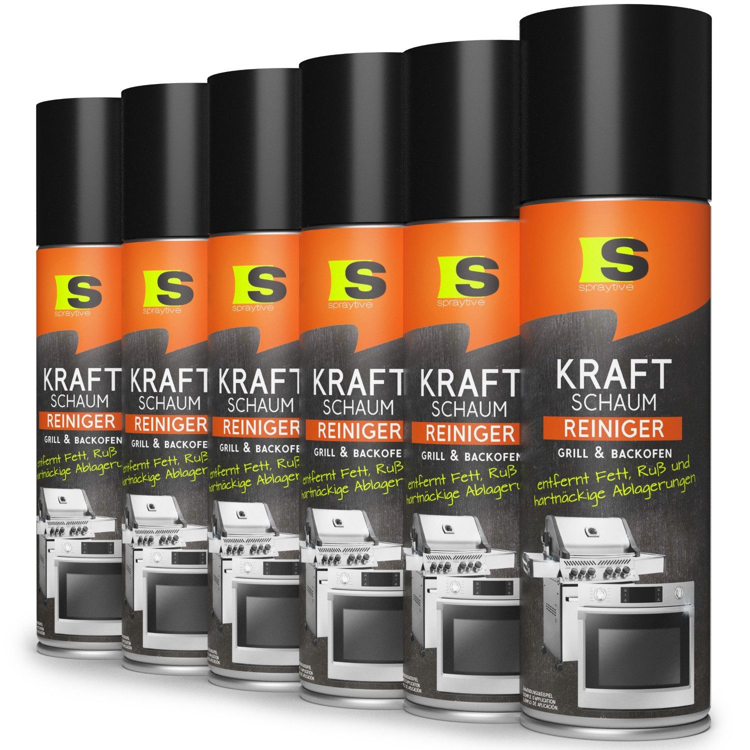 Spraytive 6x 500ml Reinigungsspray Backofen & Grillreiniger – Kraftschaum-Spray Backofenreiniger (Made in Germany)