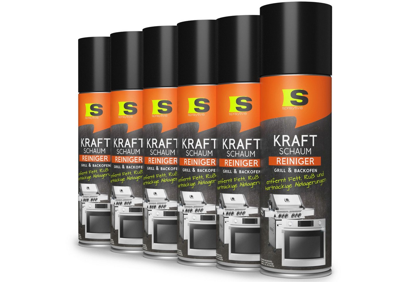 Spraytive 6x 500ml Reinigungsspray Backofen & Grillreiniger – Kraftschaum-Spray Backofenreiniger (Made in Germany)