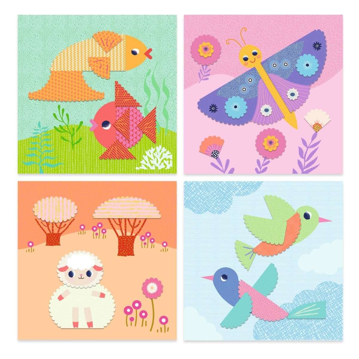 DJECO Kreativset Bastelbox Scherenschnitt Basteln mit Papier für Kinder ab 3 Jahren