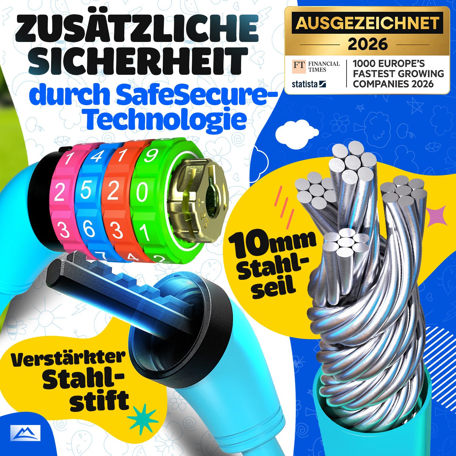 Nextcover Zahlenkabelschloss NEXTCOVER® Fahrradschloss Kinder mit 4-stelligem Zahlencode