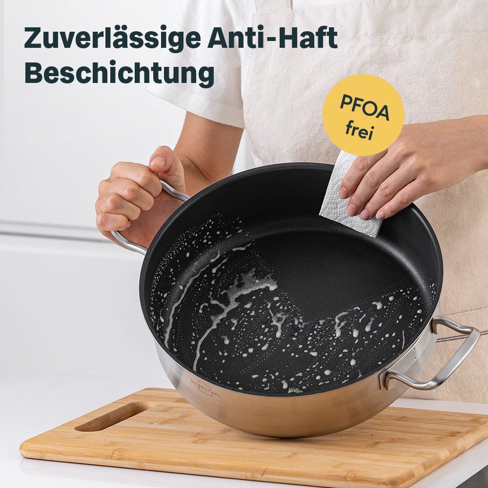 SILBERTHAL Servierpfanne Schmorpfanne Beschichtet mit Deckel 28cm, Edelstahl (2-tlg) – Bild 5 von 5