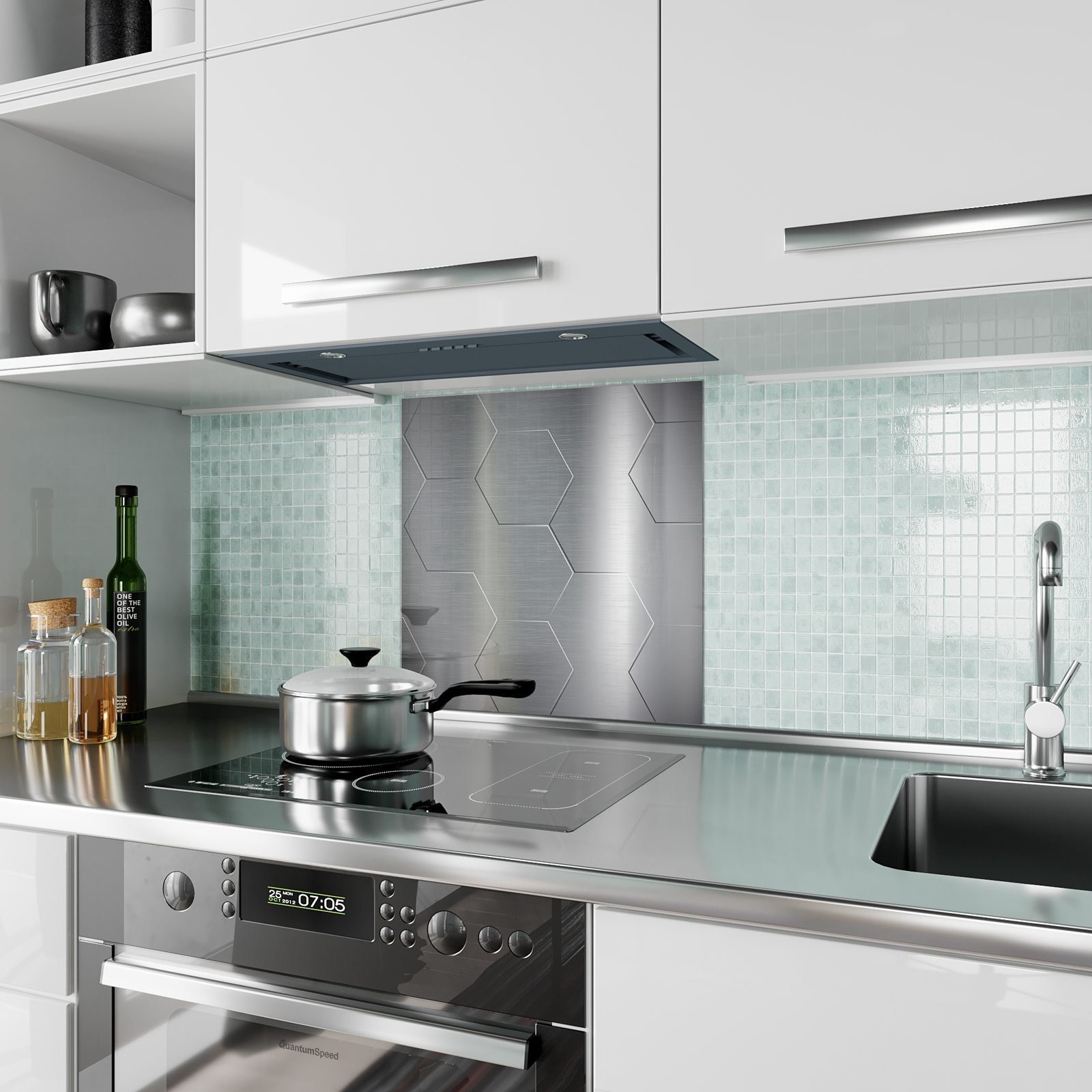 Glas Spritzschutz geometrisch Küchenrückwand Primedeco Metalltextur Motiv mit Küchenrückwand
