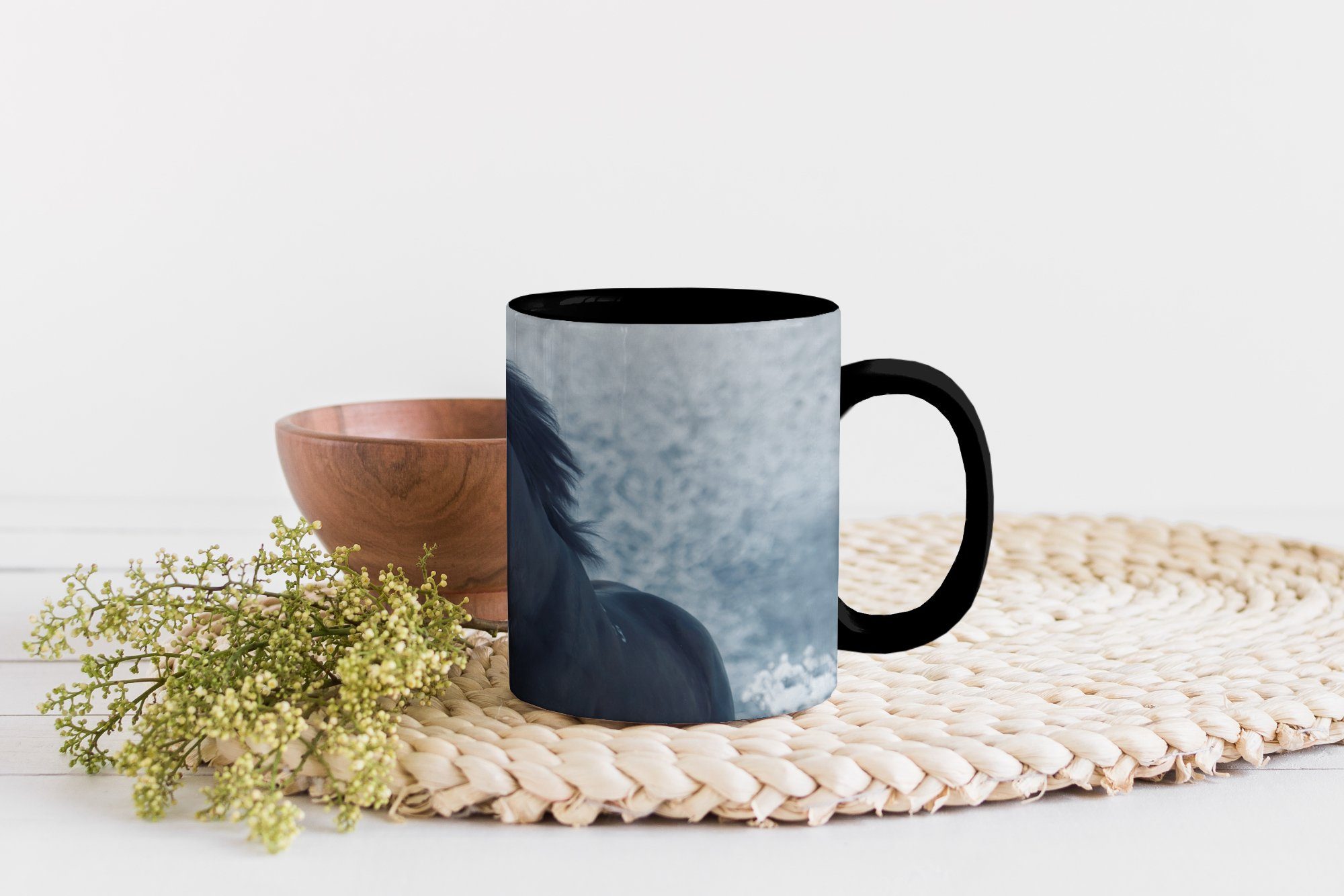 Keramik, MuchoWow Kaffeetassen, Zaubertasse, - Tasse Farbwechsel, Teetasse, - Geschenk Schnee Pferd Wald,