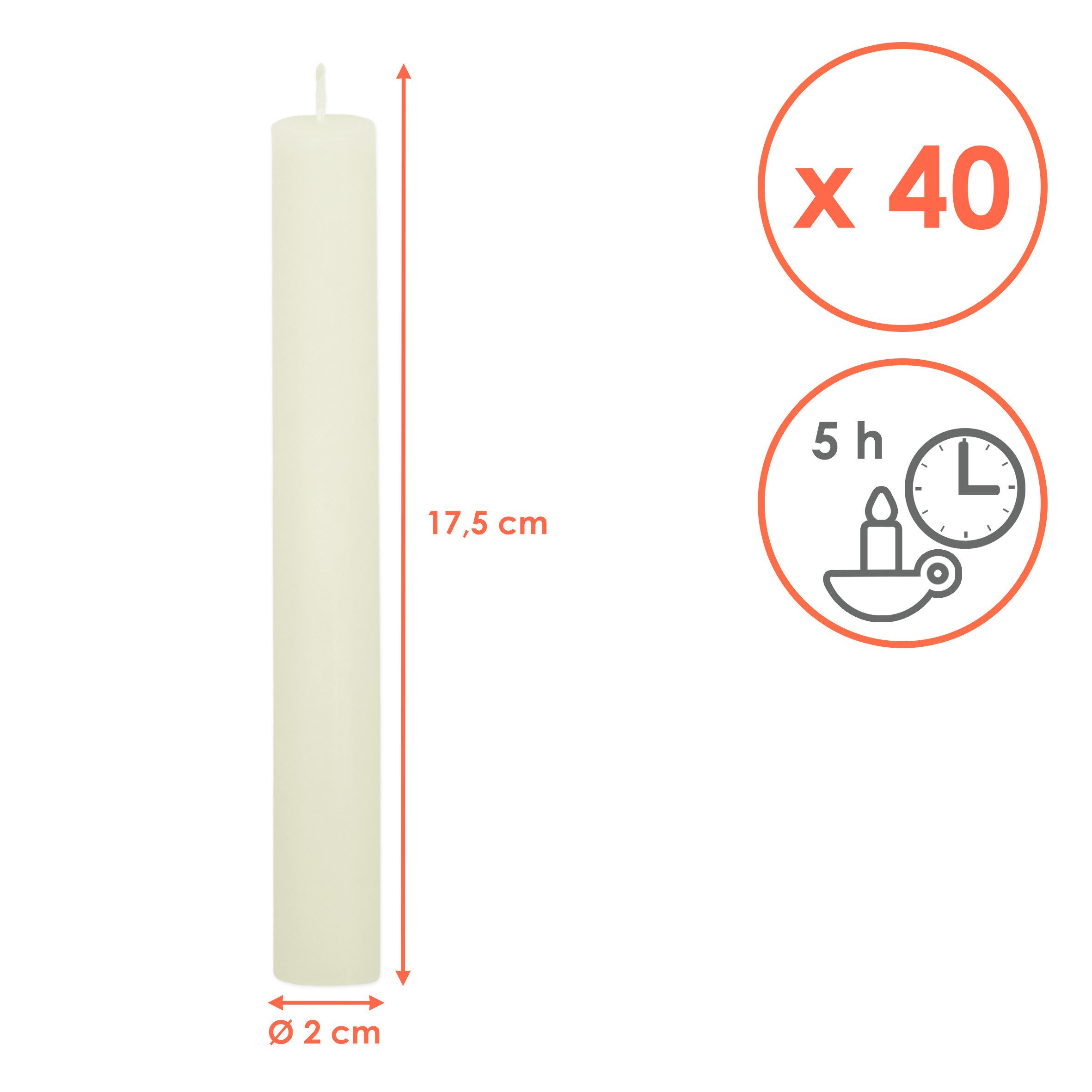 Spetebo Spitzkerze Echtwachs klassisch 40er Pack Stabkerzen (Set, 1-tlg., 1), ca. 5 Stunden Brenndauer