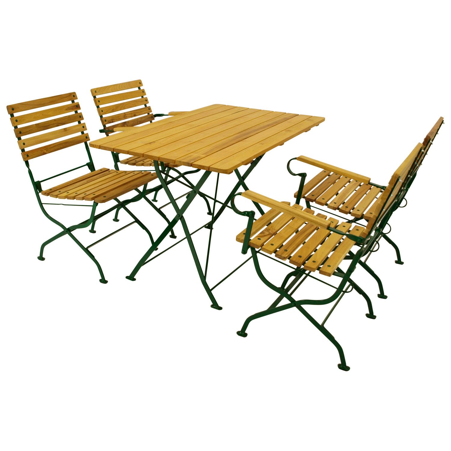 TPFGarden HOBART, (Gartenessgruppe - Garten Garnitur 5-teilig - Flachstahl Robinienholz, 5-tlg., Gartenmöbel Set - Gestell verzinkt dunkelgrün), (2x Stuhl, 2x Armlehnensessel, 1x Tisch 70x110cm rechteckig)