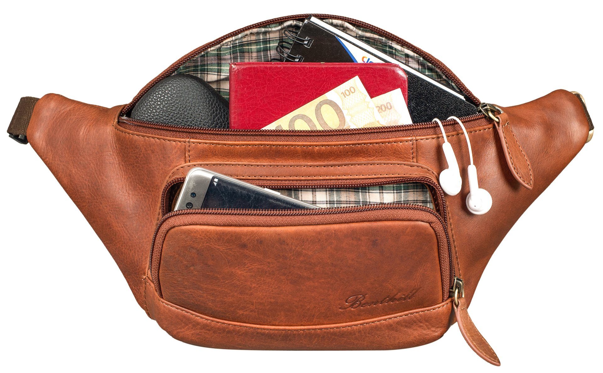 Benthill Gürteltasche Echt Leder Bauchtasche Gürteltasche Wandertasche Hüfttasche, Reißverschlussfach