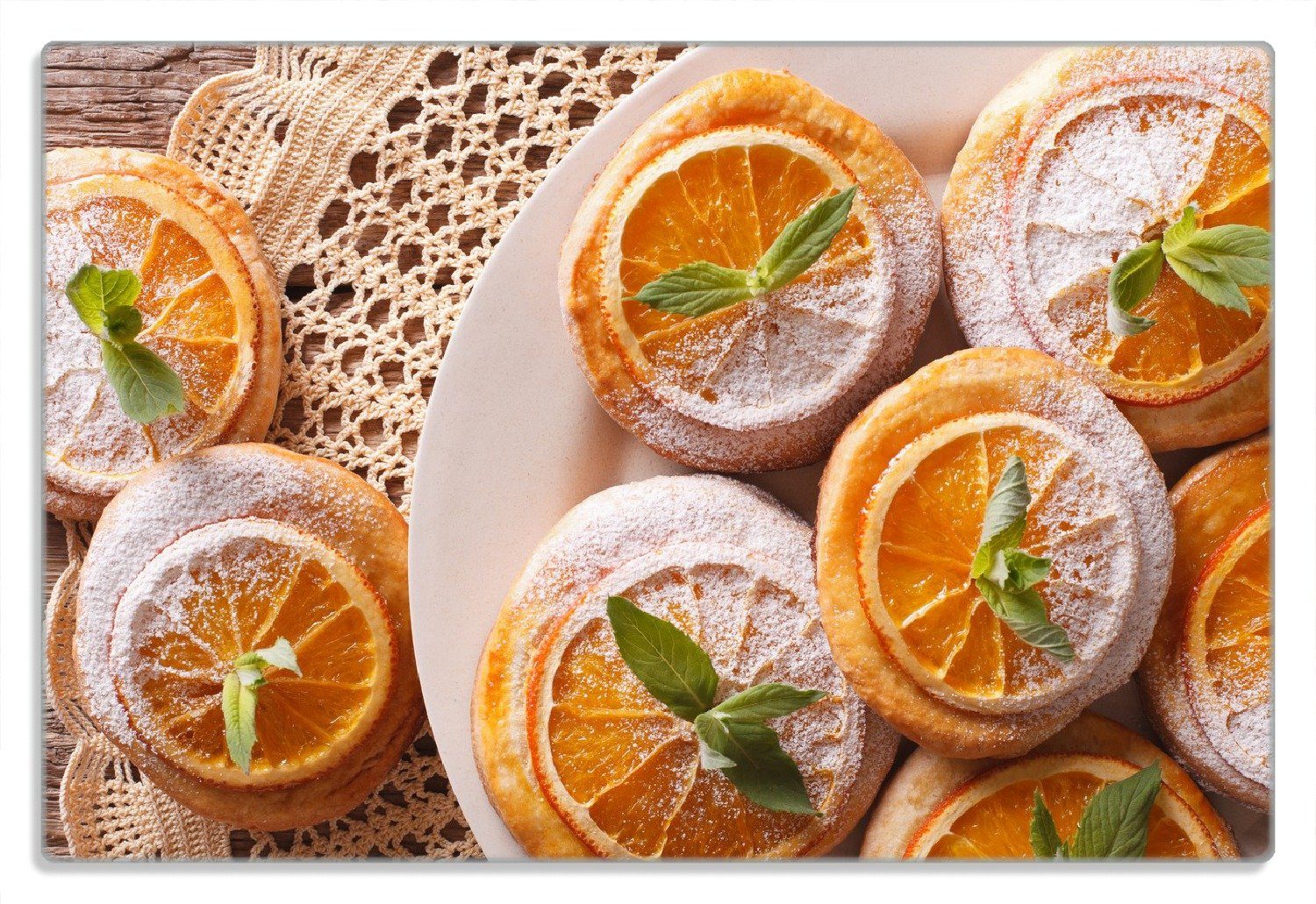 Wallario Frühstücksbrett Frische Orangenscheiben, 20x30cm mit 1-St), rutschfester Gummifüße Biskuits 4mm, (inkl