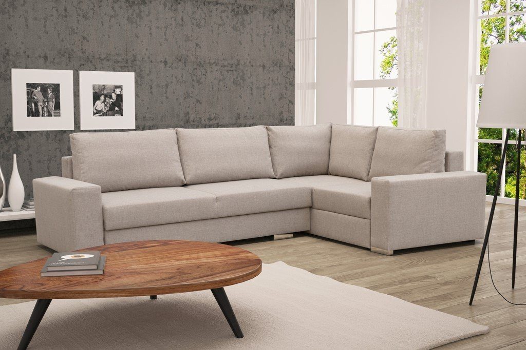 Siblo Ecksofa Ein großes, modernes Ecksofa Giulia mit zwei Bettzeugbehältern Beige