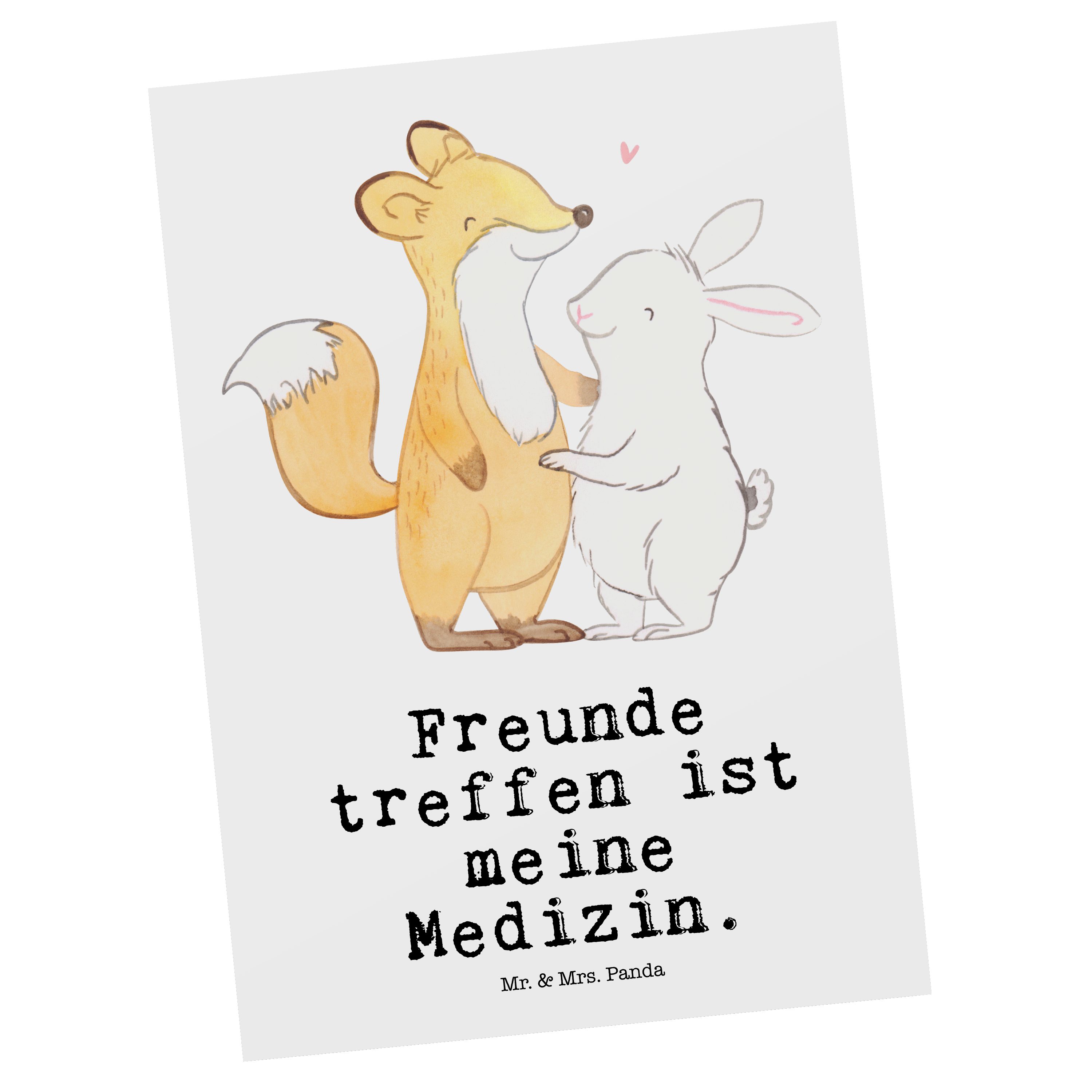 Mr. & Mrs. Panda Postkarte Fuchs Hase Freunde treffen Medizin - Weiß - Geschenk, Einladung, Gruß