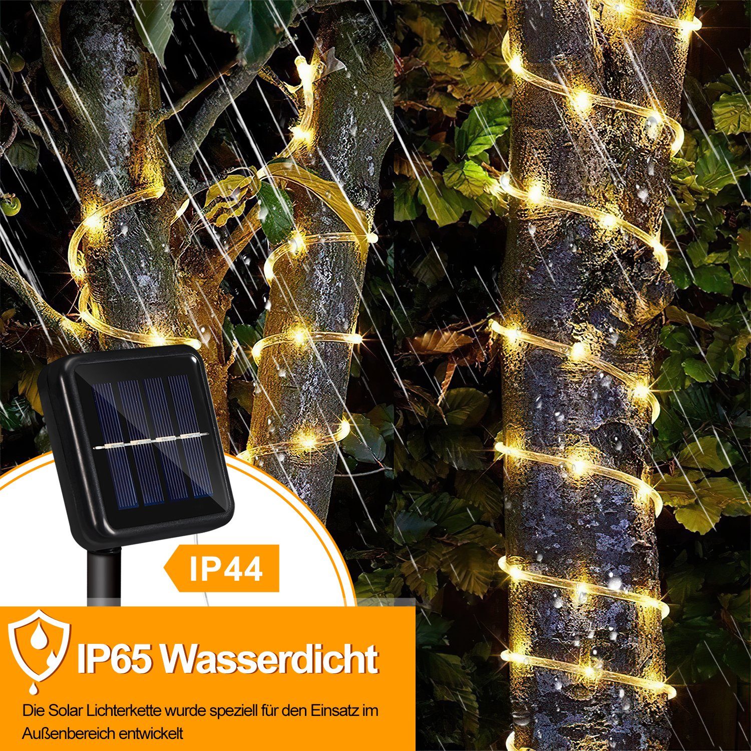 Lichterkette Solarleuchte 10m LED LED-Lichterschlauch Solar Solarleuchten,warmweiß Gimisgu LED