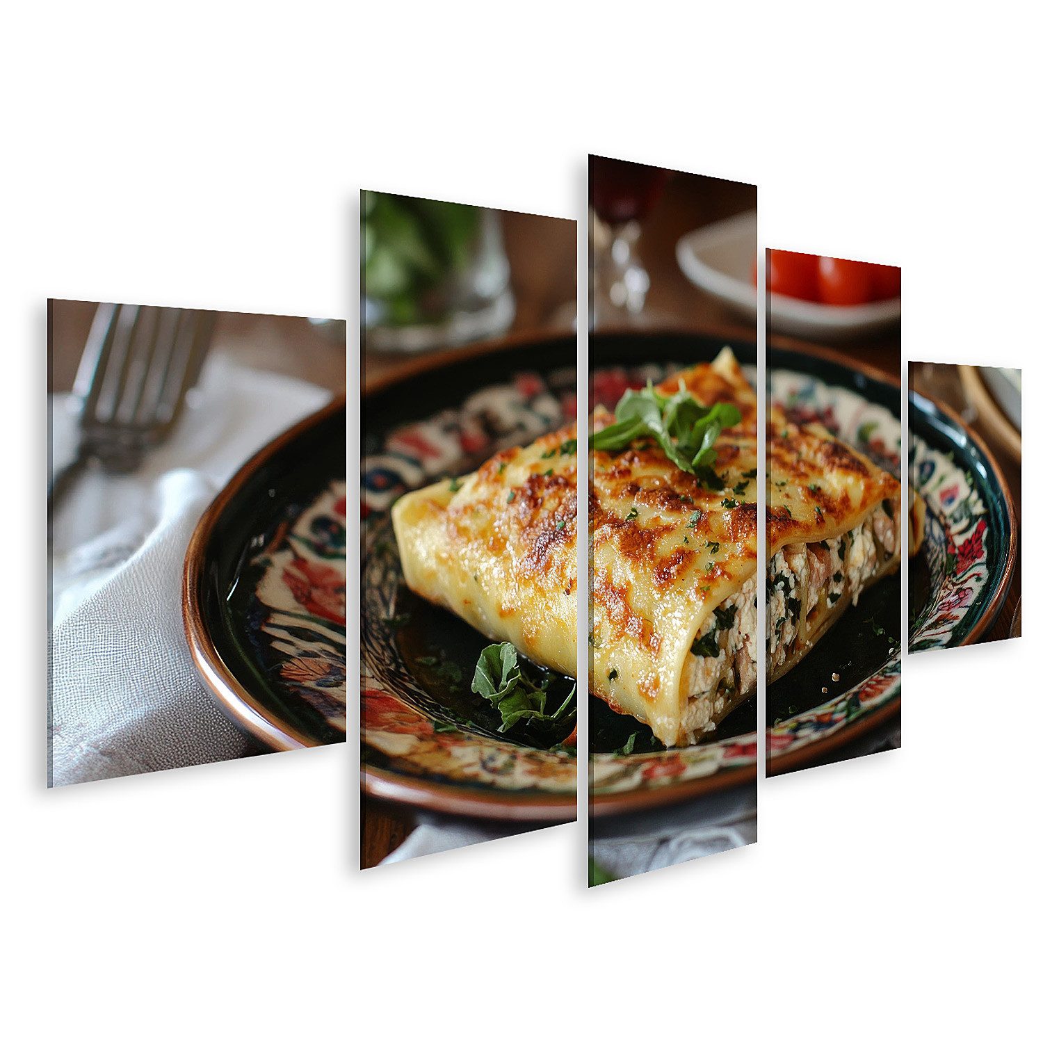 islandburner Leinwandbild, Überbackene Hühnercrepes mit Spinat und Käse ...