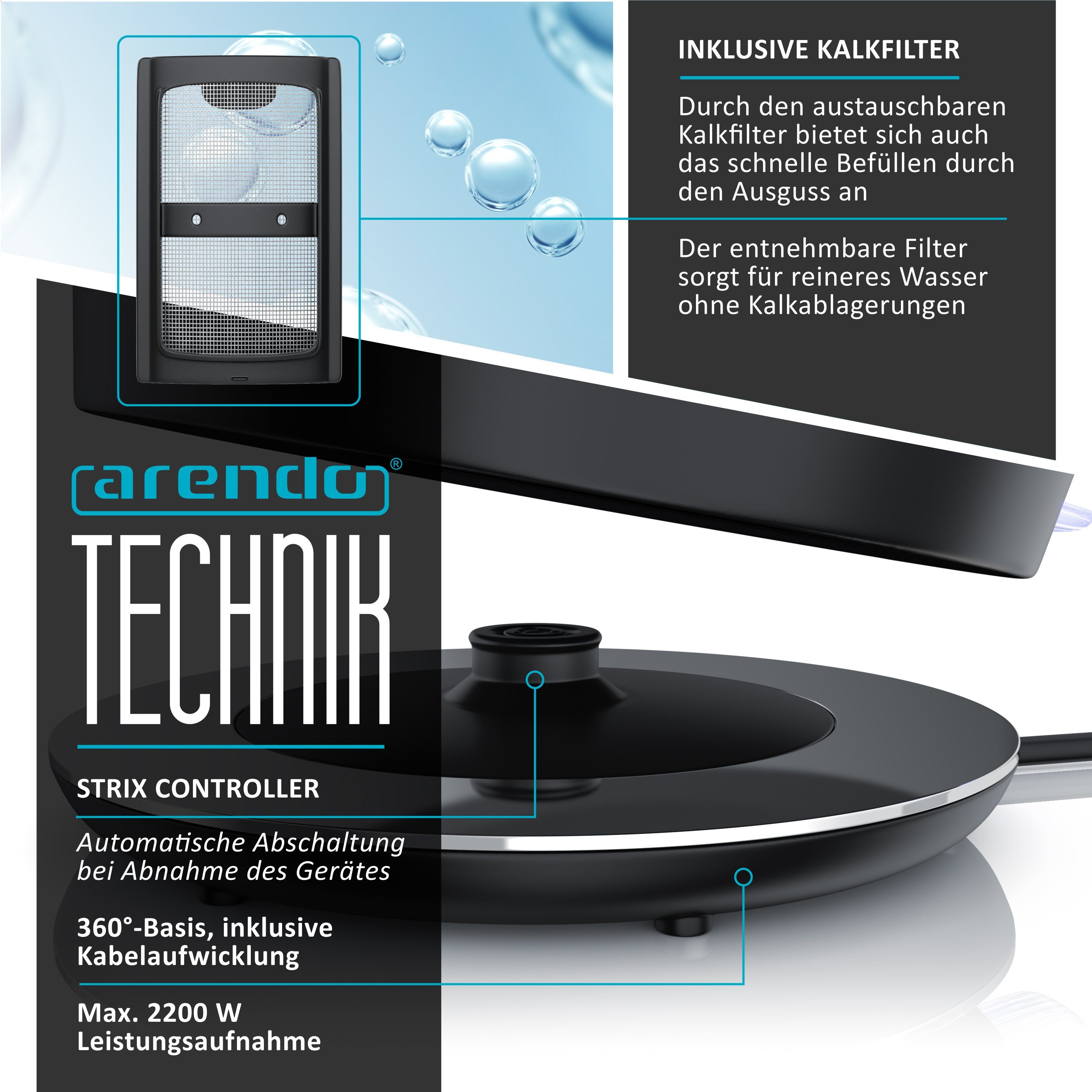 Arendo Wasserkocher Retro Edelstahl Teekessel im Vintage Style, GS Geprüft, Kupfer, 1,7 l, 2200 W, Überhitzung & Trockenkochschutz, automatische Abschaltung, Kalkfilter