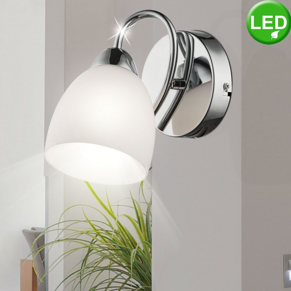 etc-shop LED Wandleuchte, Leuchtmittel inklusive, Warmweiß, Wand Spot Strahler chrom Wohn Arbeits Zimmer Beleuchtung Glas Lampe im