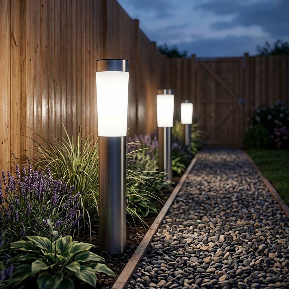 GLOBO LIGHTING LED Solarleuchte, LED-Leuchtmittel fest verbaut, Solarleuchte Stecklampe Außenleuchte LED Edelstahl Erdspieß 3er Set