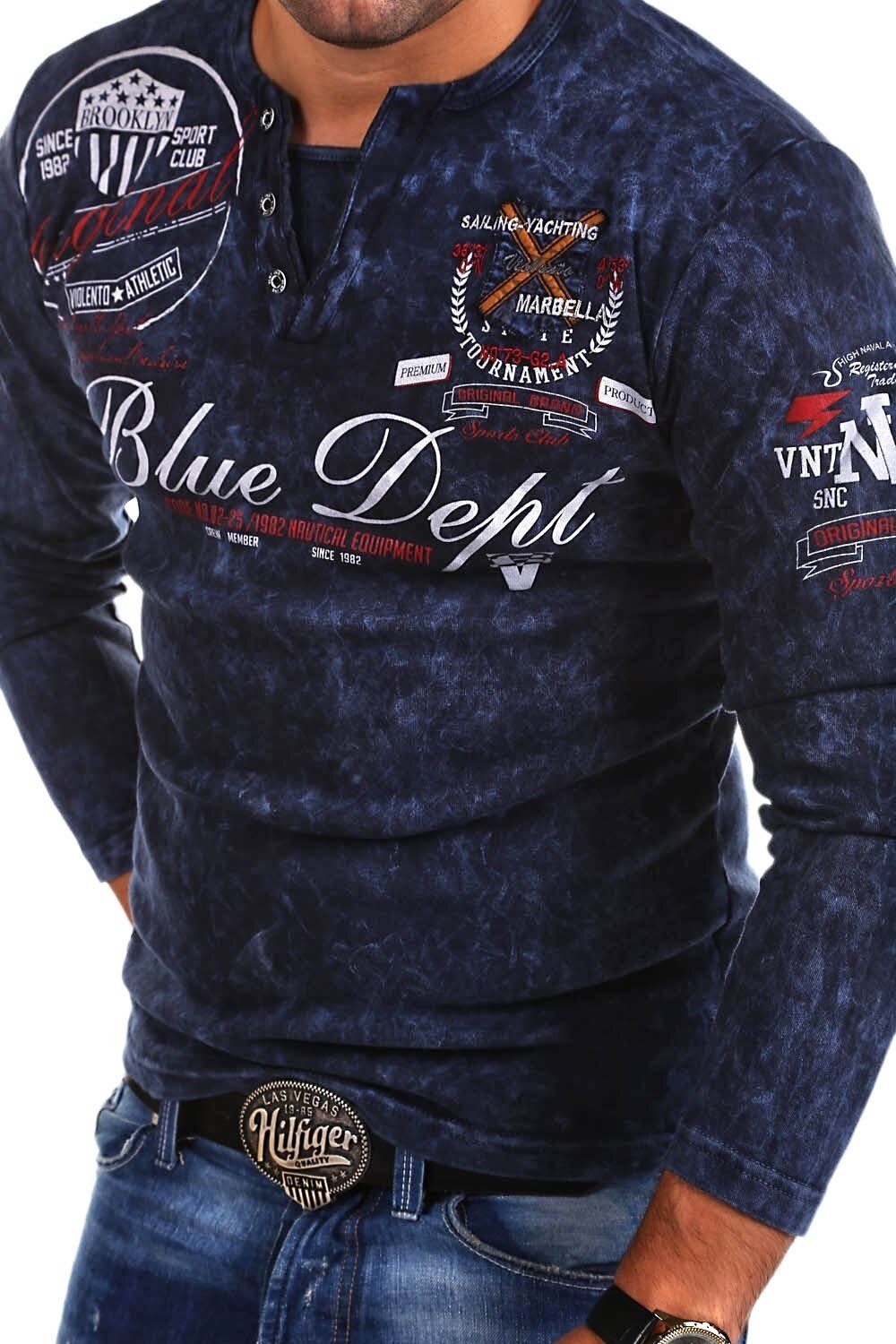 behype Langarmshirt VT-Blue blau mit Print ausgefallenem