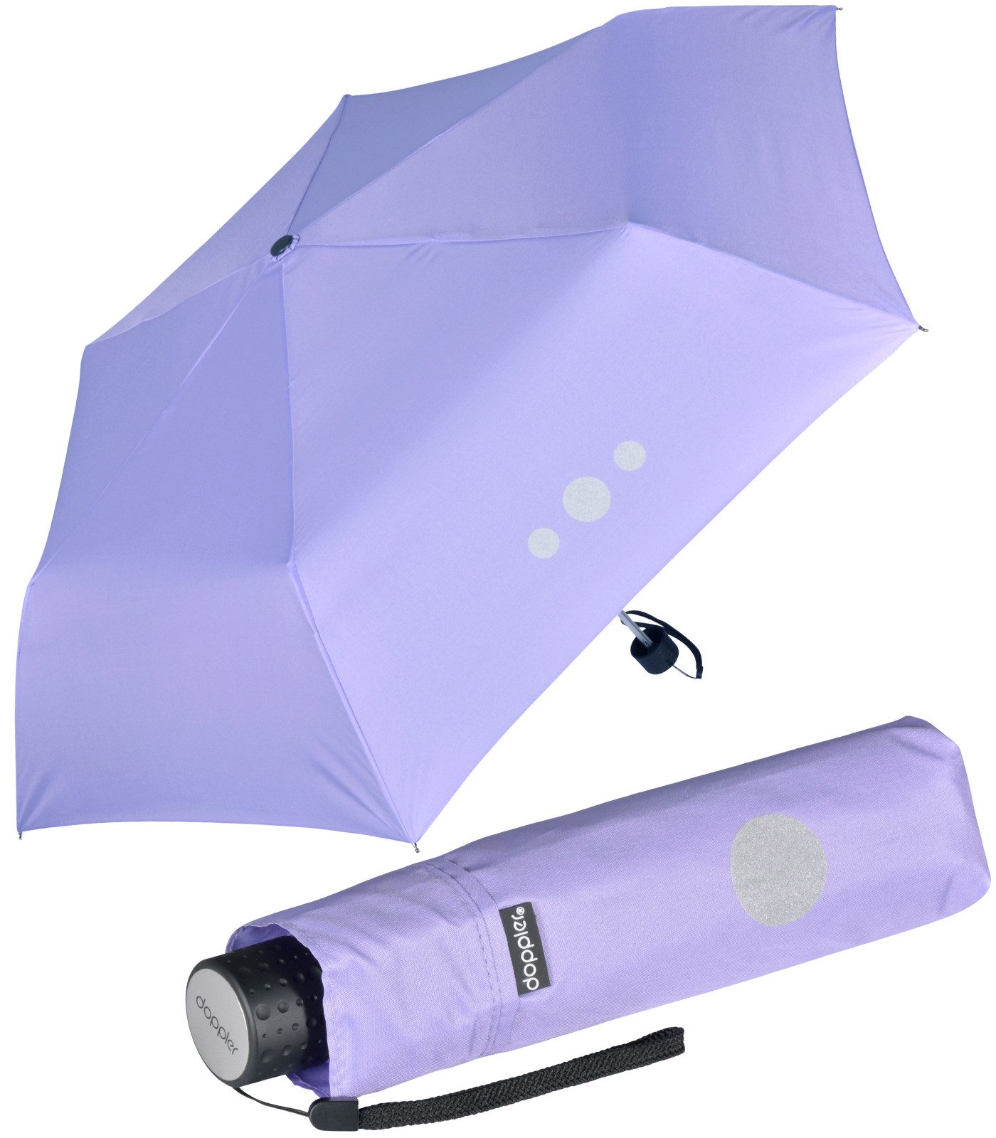 doppler® Taschenregenschirm Super-Mini Havanna Kids Reflex, kleiner, leichter Kinderschirm mit reflektierenden Aufdrucken