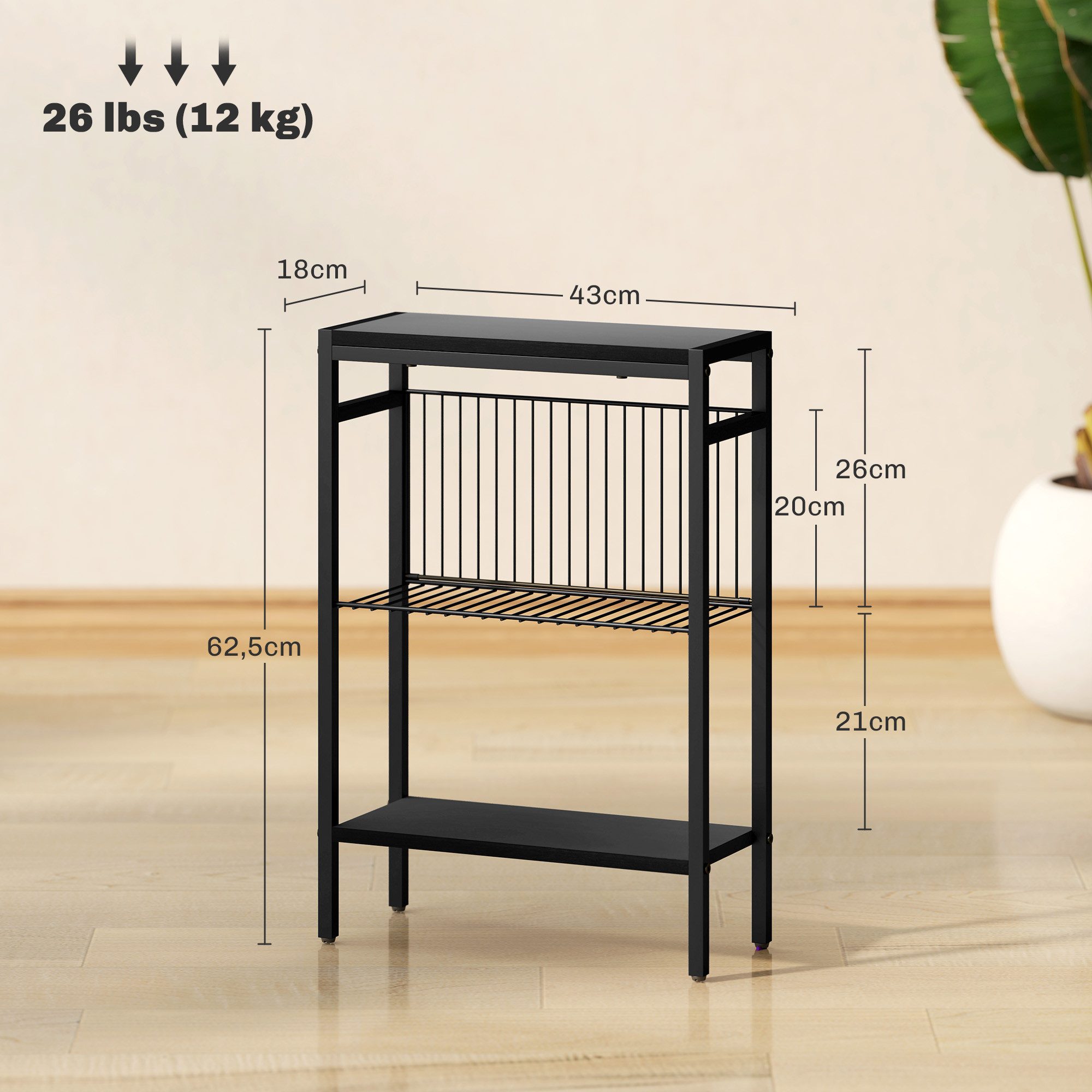 HOMCOM Beistelltisch kleiner Couchtisch mit Ablagen, Sofatisch mit Stahlrahmen (Nachttisch, 1-St., Sofatisch), für Wohnzimmer, Schlafzimmer, Schwarz