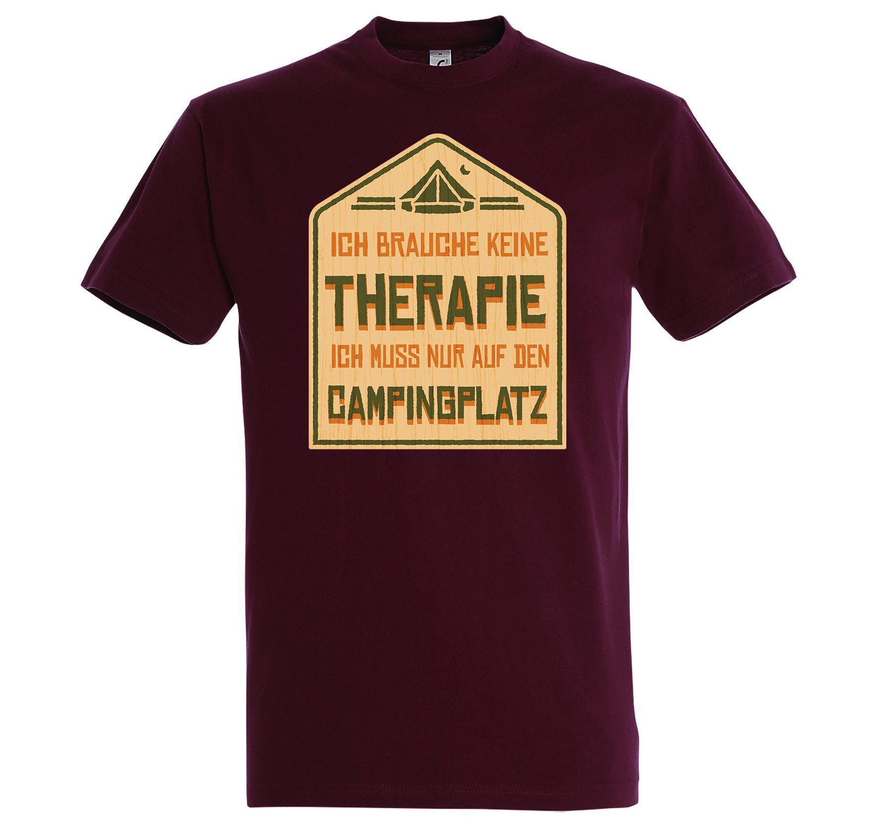 Youth Designz T-Shirt Ich Muss Auf Den Campingplatz Herren Shirt mit lustigem Camping Frontprint Burgund
