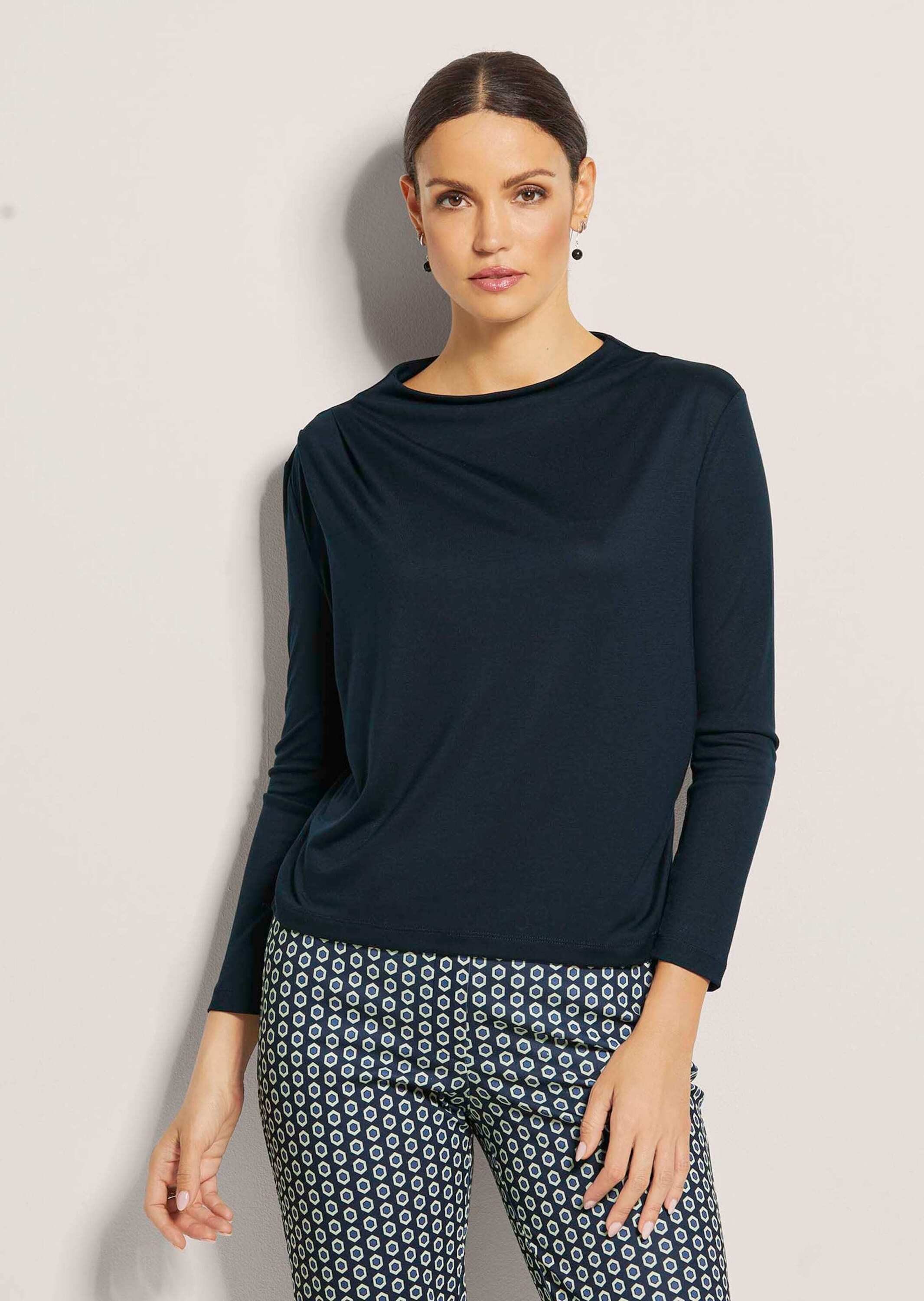 Langarmshirt Langarm-Shirt mit Wasserfallkragen