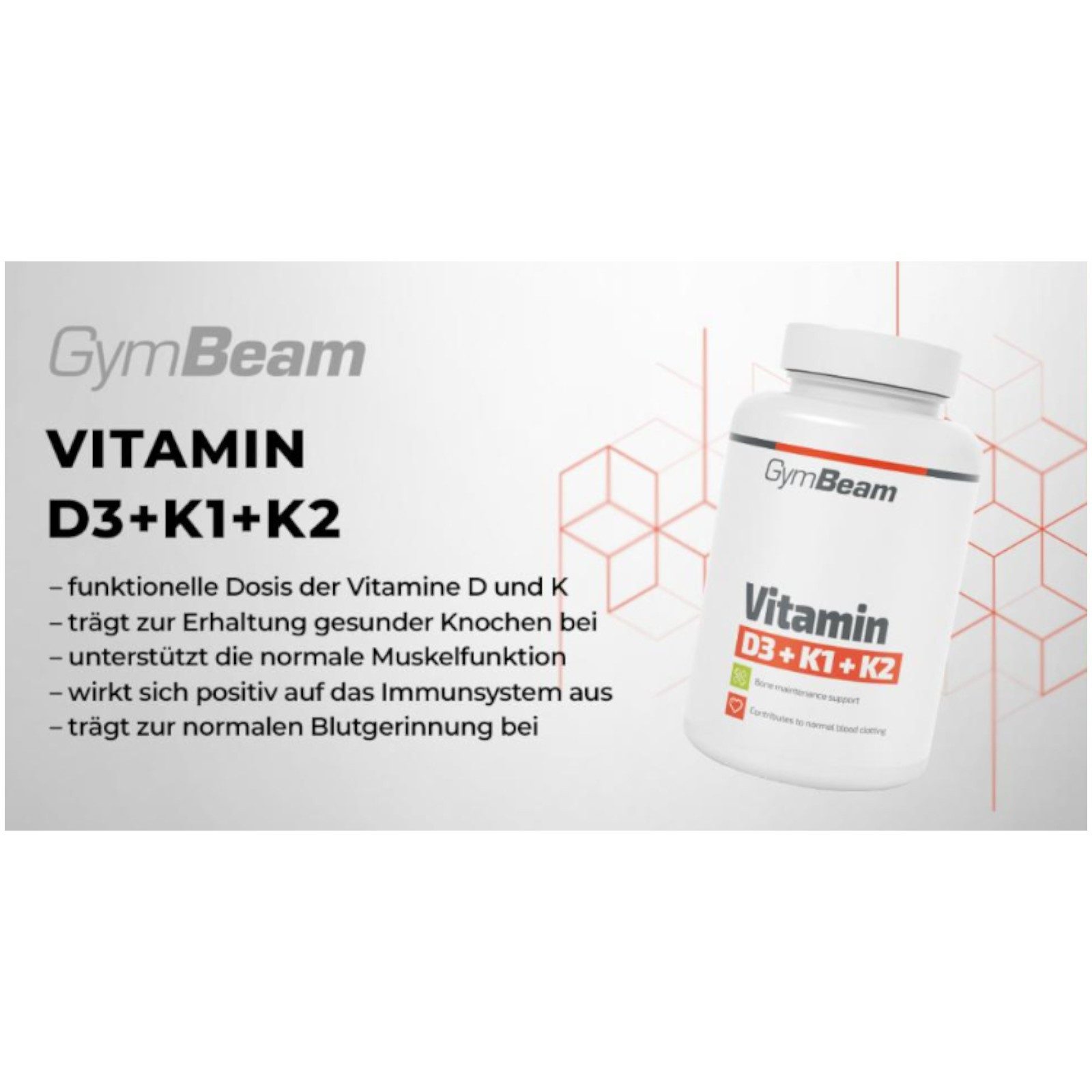 GymBeam Vitamin D3 + K1 + K2 Kapseln, 120 St., 18 g