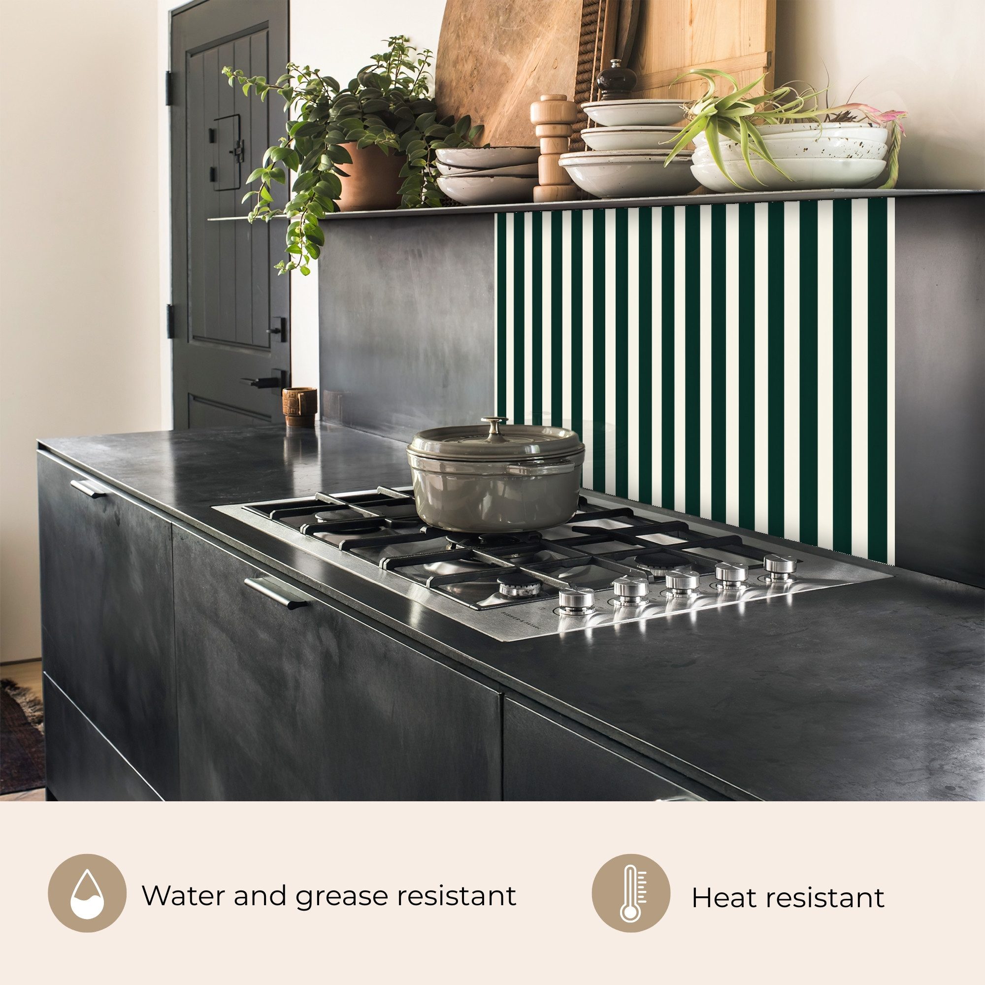 KitchenYeah Küchenrückwand selbstklebend (keine Folie) Streifen - Klassisch - Grün, (1-tlg), Spritzschutz, Küche, Rückwand, Küchenwand, Küchenfront, 80x60 cm