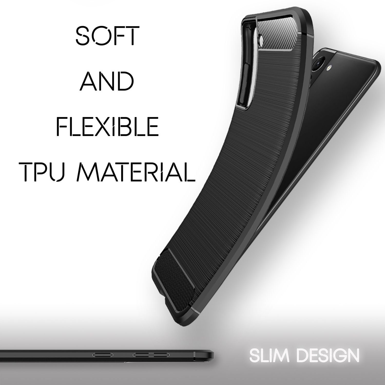 Nalia Smartphone-Hülle Samsung Galaxy S21 Plus 17 cm (6,7 Zoll), Carbon Style Silikon Hülle / Matt Schwarz / Elegantes Business Cover