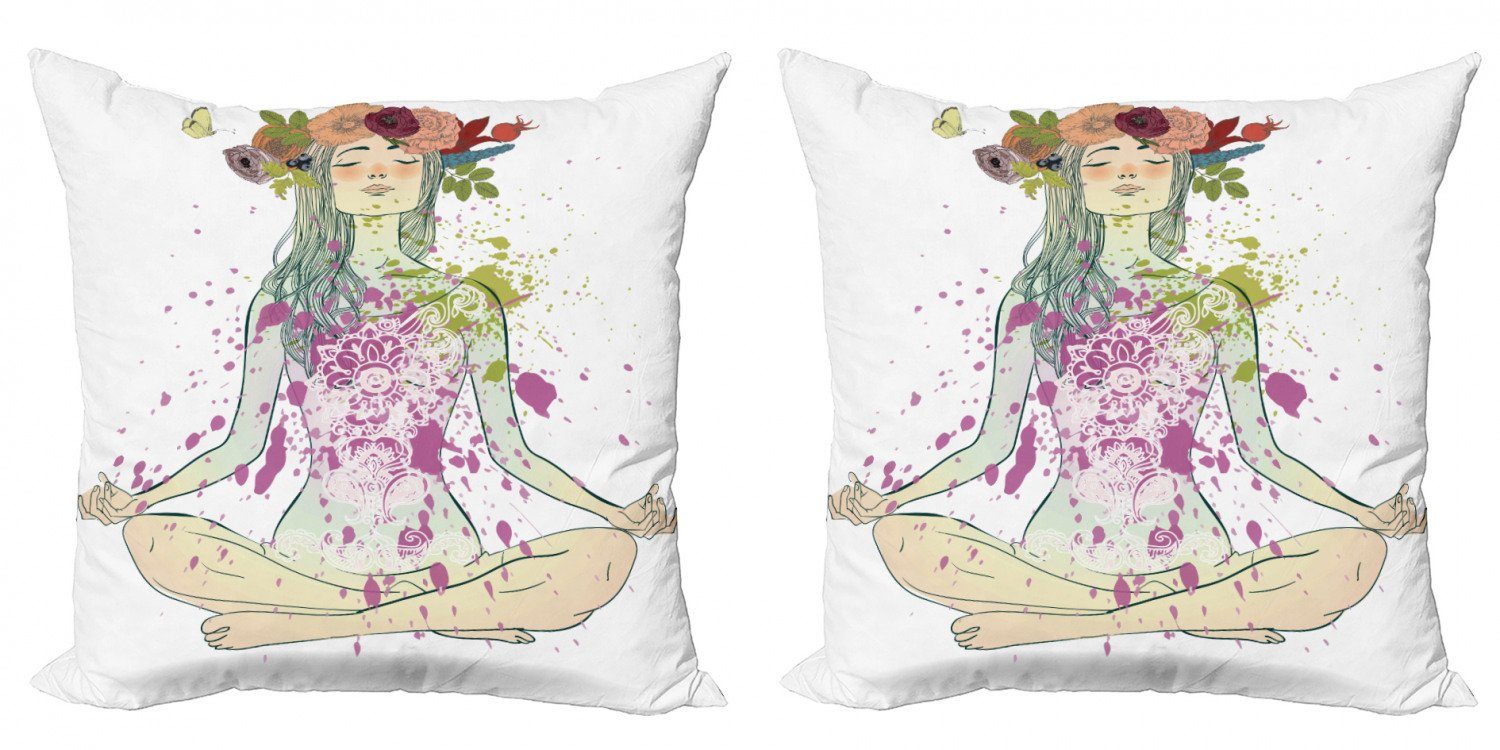 Kissenbezüge Modern Accent Doppelseitiger Digitaldruck, Abakuhaus (2 Stück), Yoga Mädchen mit Blumenkranz Lotus
